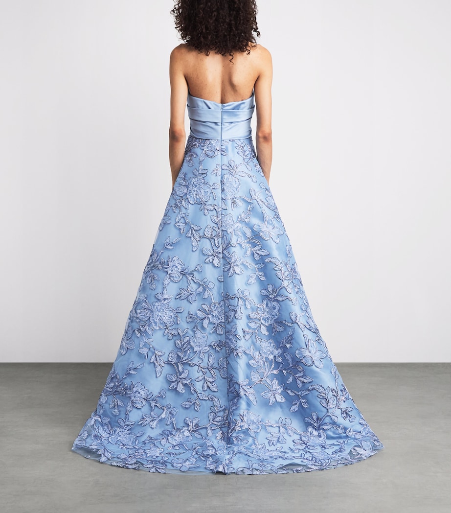 Pamella Roland Womens Embellished Mikado Gown Sky Blue Image 4