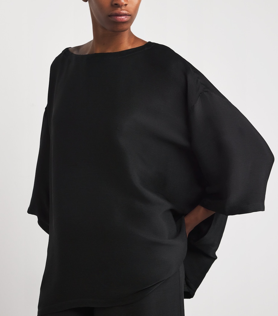 Silk Plissé Scoop-Neck Top BLACK Image 6
