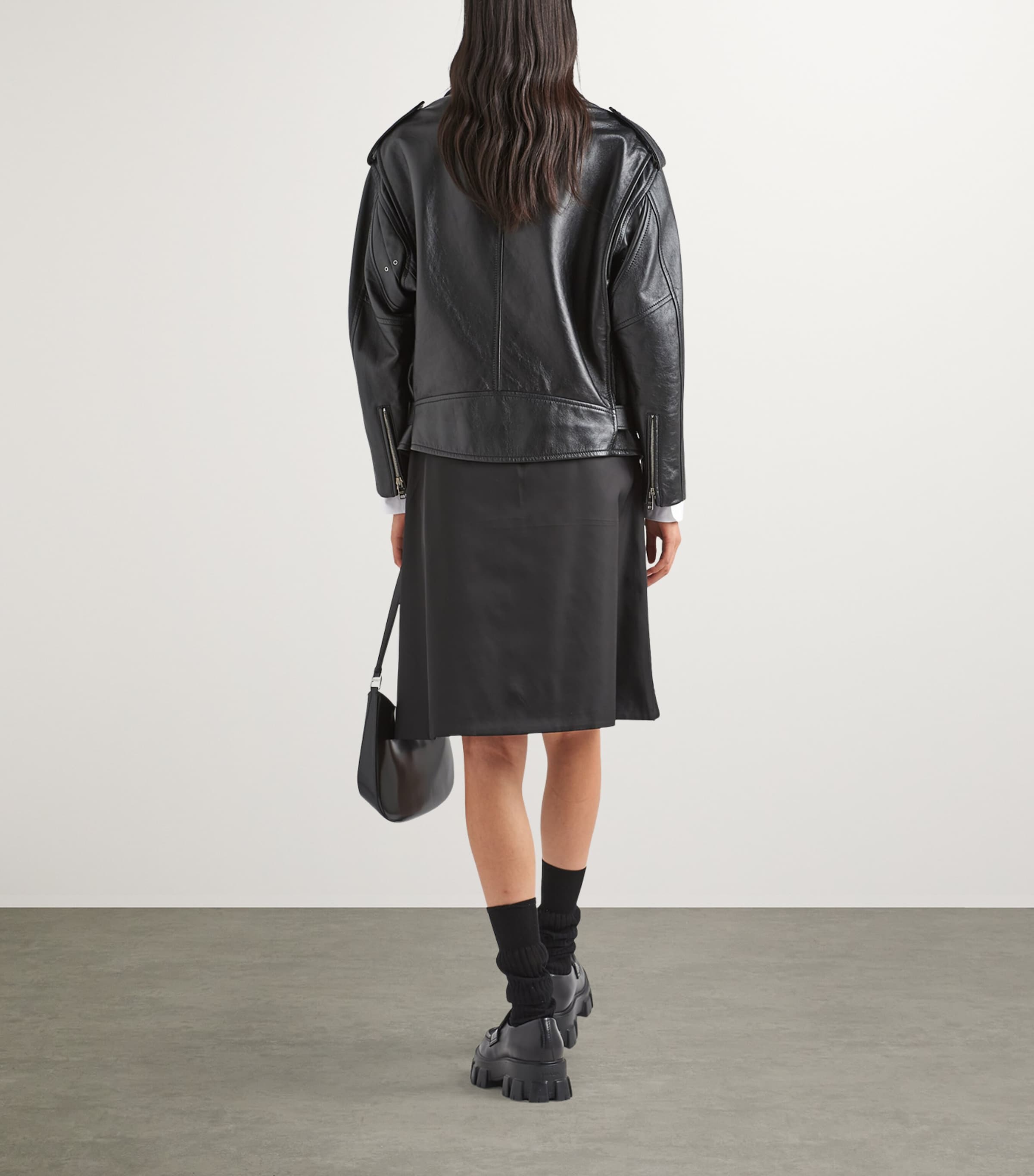 Prada Black Nappa Leather Biker Jacket | Harrods UK