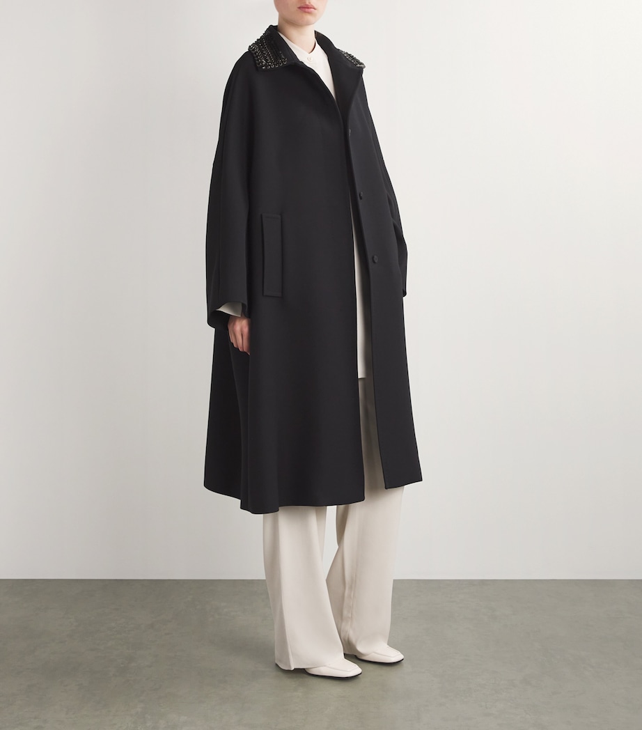 Max Mara Womens Wool-Silk Embellished Coat Black Image 2
