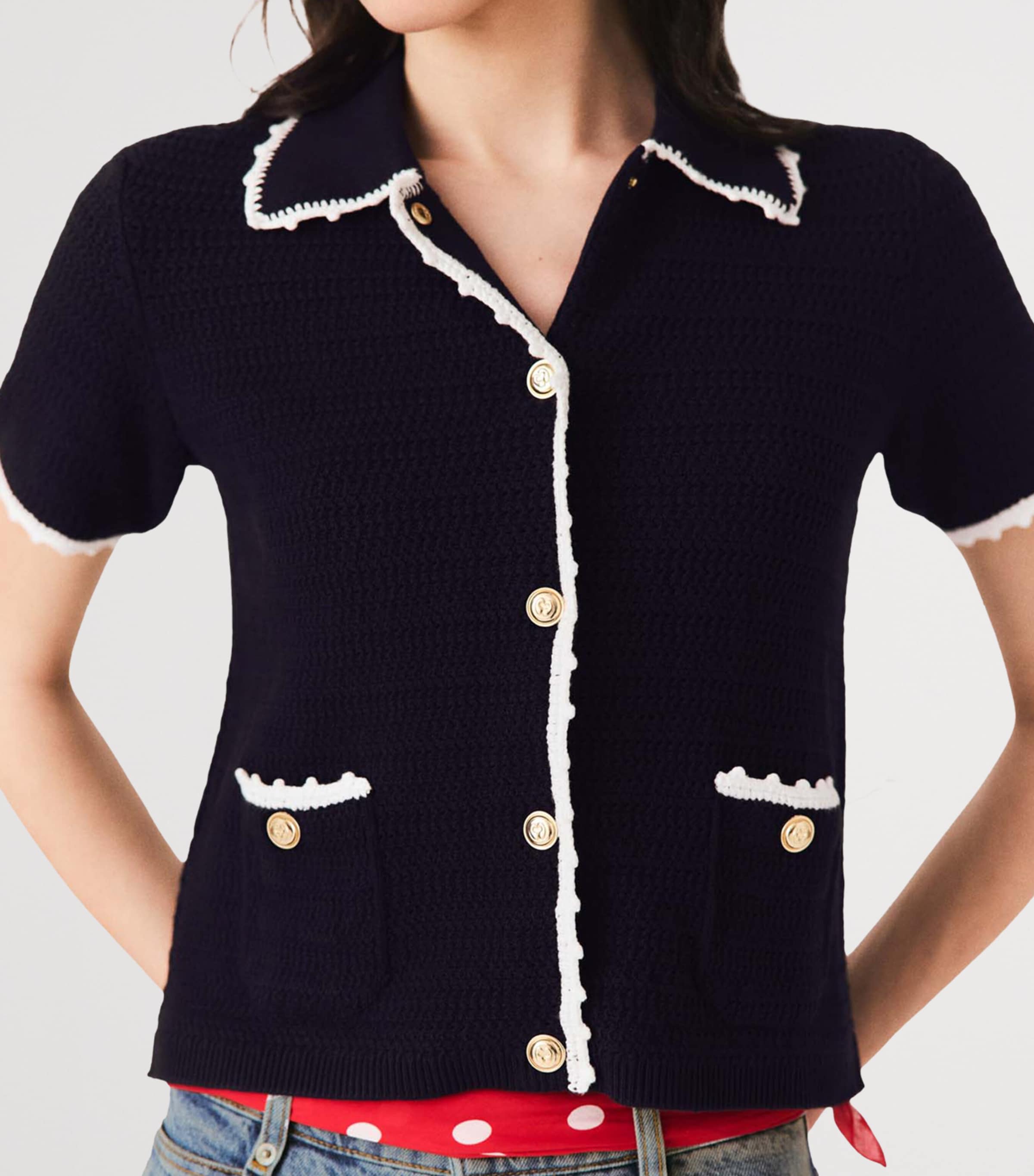 Maje Womens Textured Knit Short-Sleeve Cardigan Navy Image 7