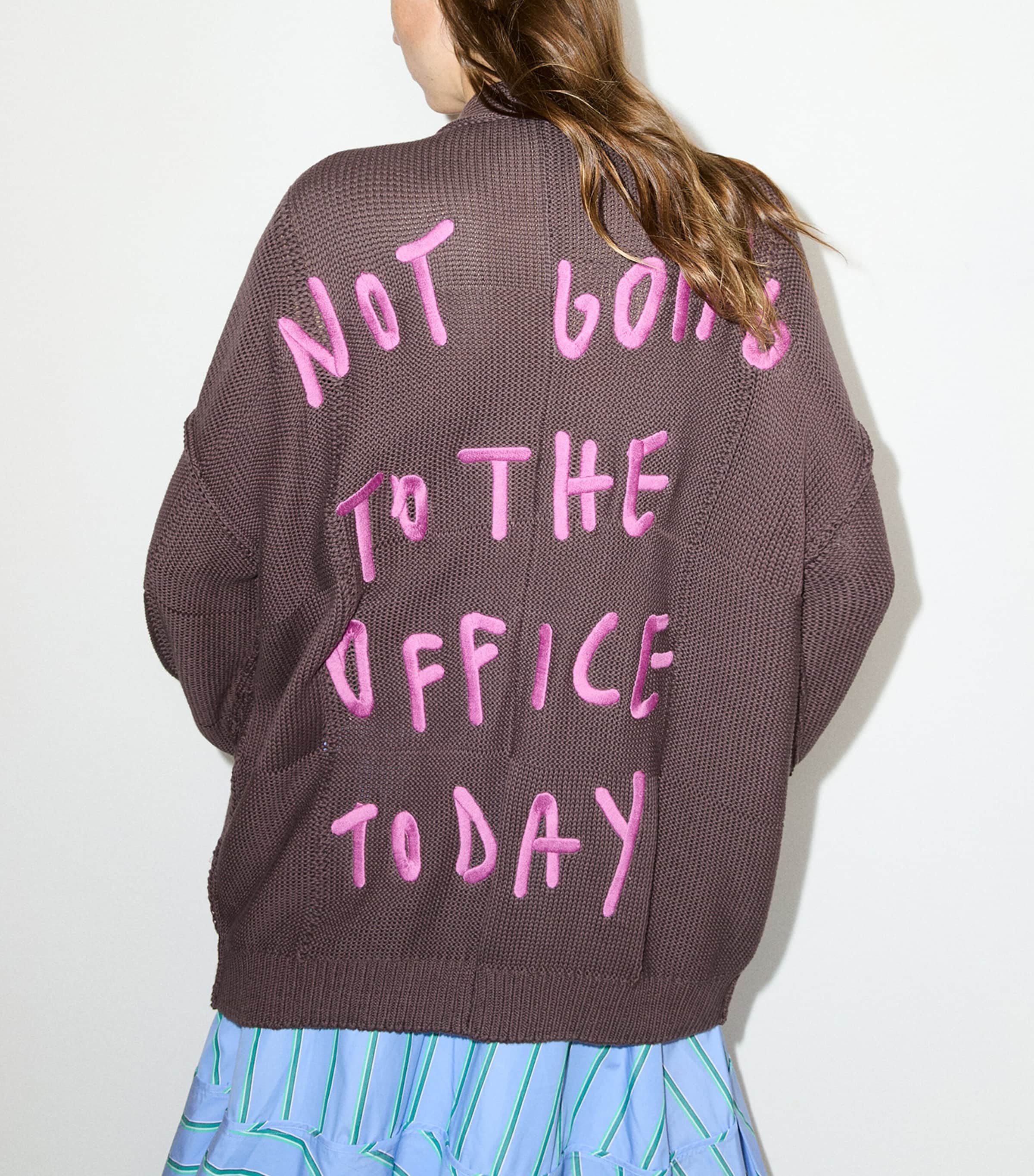 MAX&Co. Womens Cotton Slogan Longline Cardigan Coffee Image 3