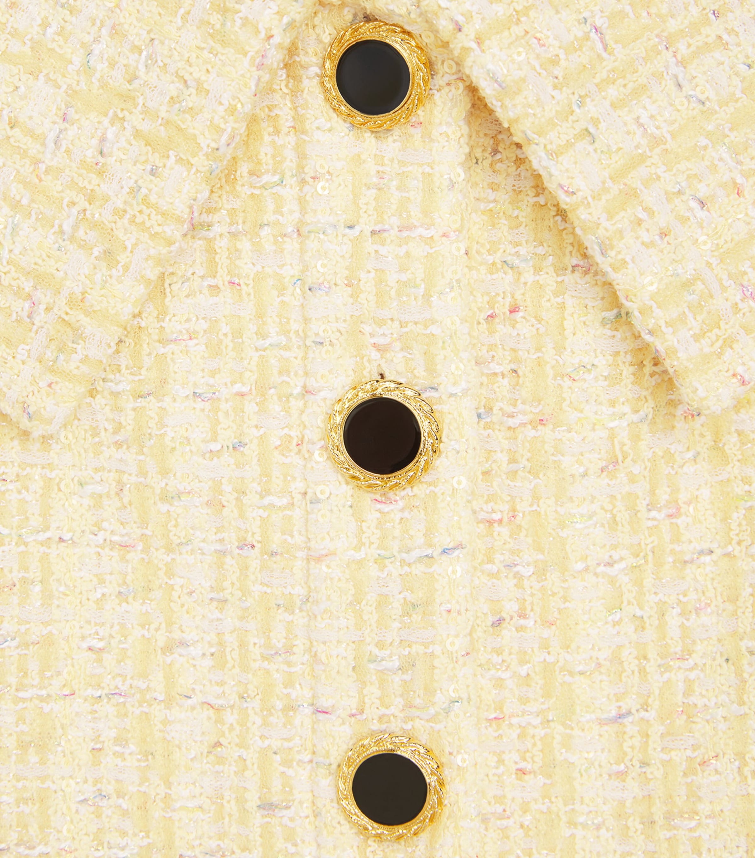 Alessandra Rich Womens Tweed Sequin Off-The-Shoulder Top Yellow Whit Image 6