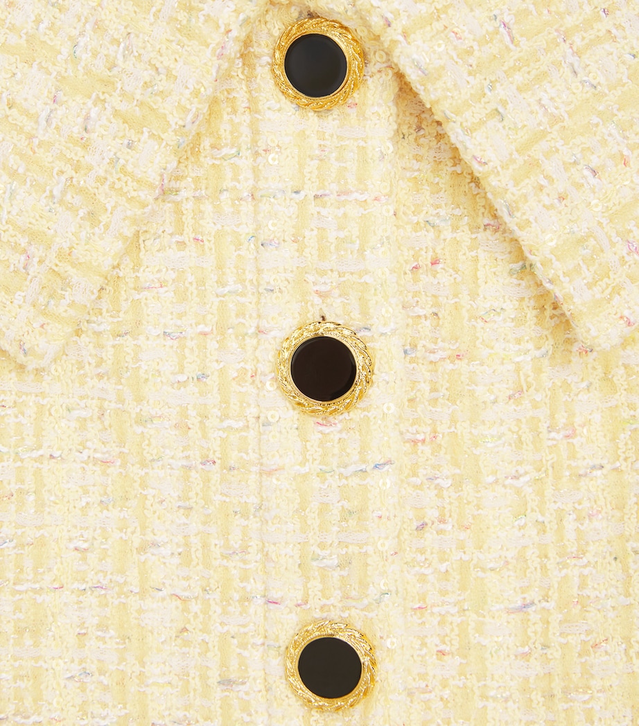 Alessandra Rich Womens Tweed Sequin Off-The-Shoulder Top Yellow Whit Image 6