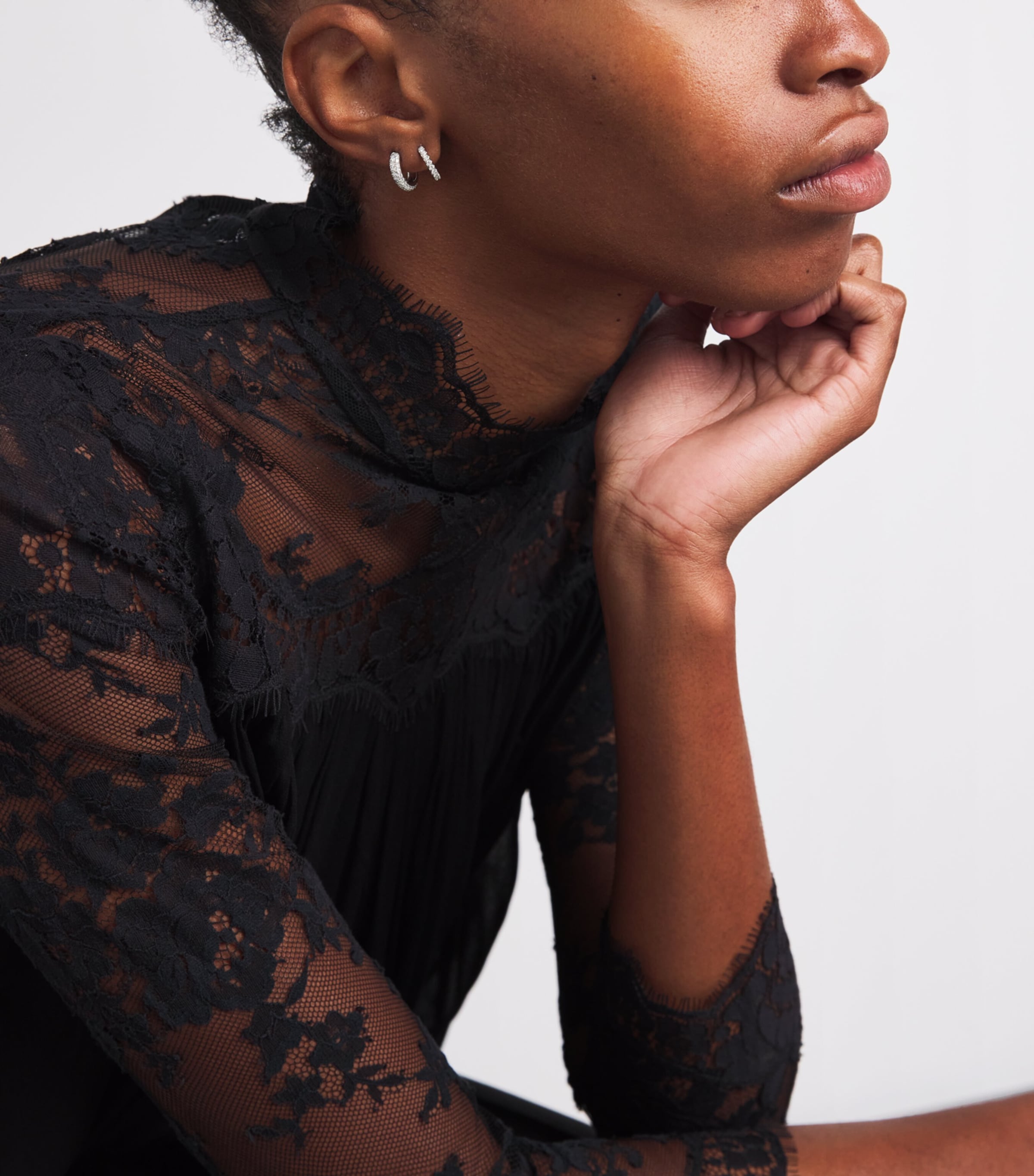 Micro White Gold and Diamond Single Hoop Earring WHITE GOLD Image 2