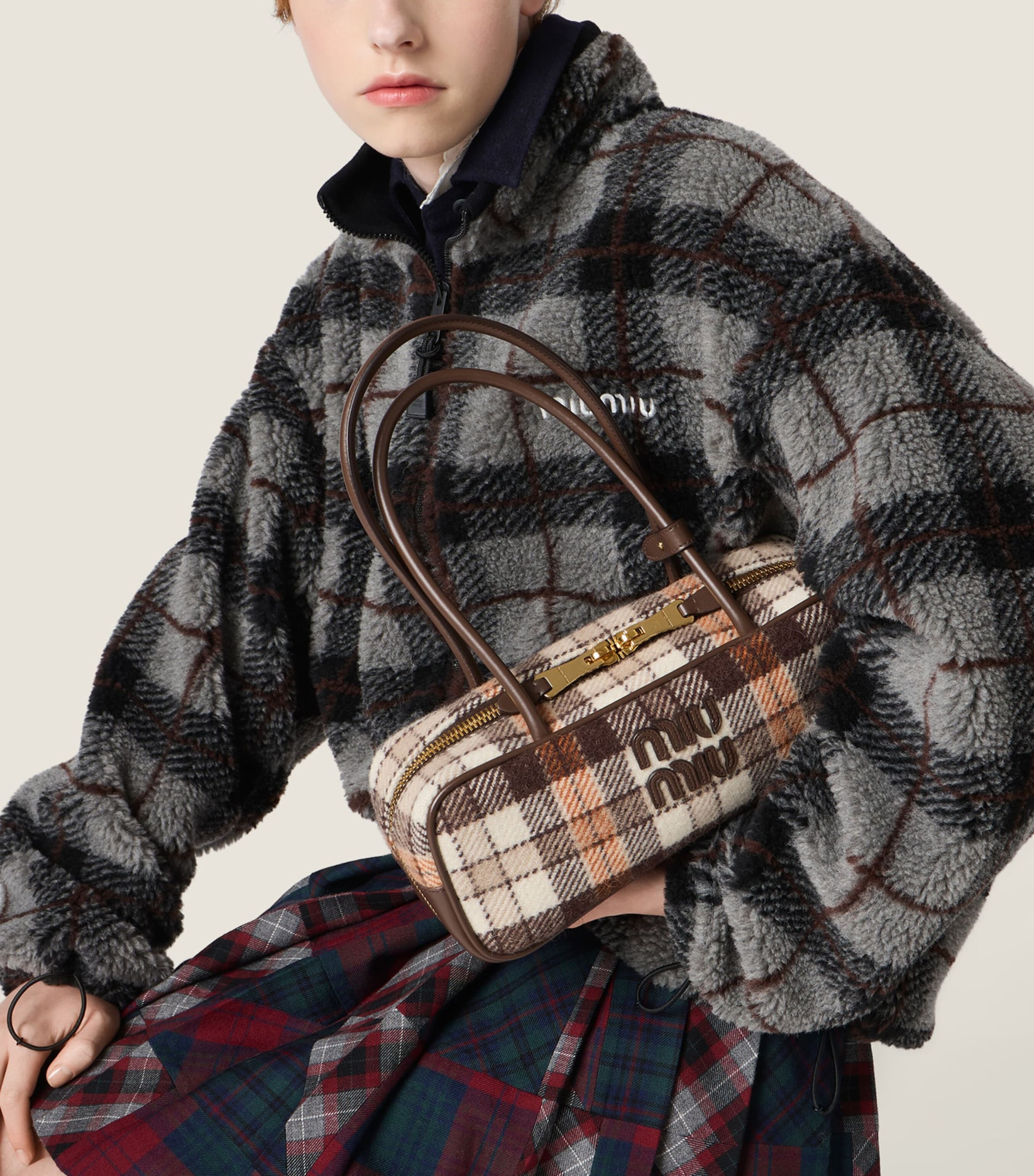 Miu Miu Grey Fleece Check Zip-Up Jacket | Harrods UK