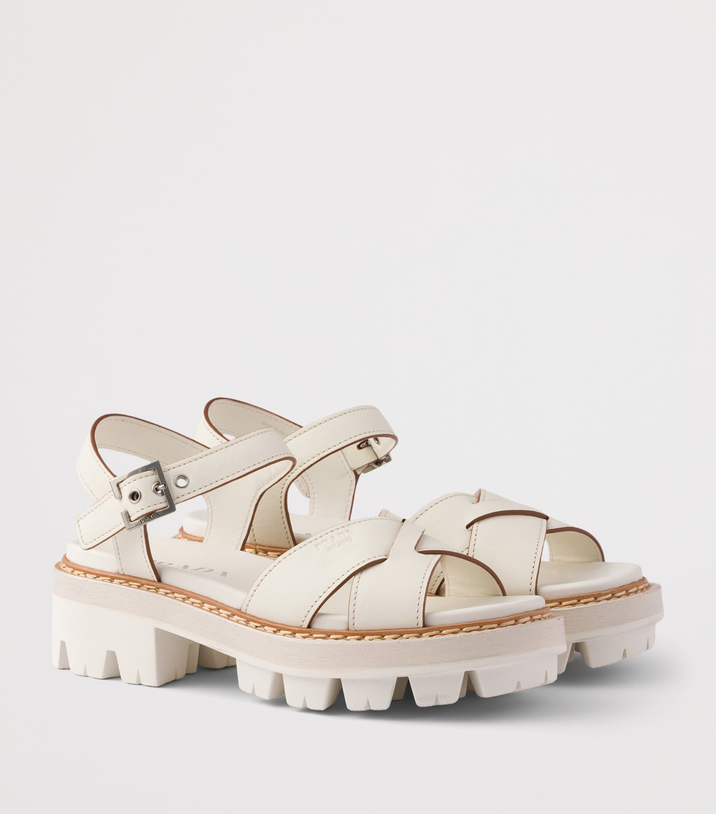 Prada Lambskin Platform Sandals 55 Neutral Image 3