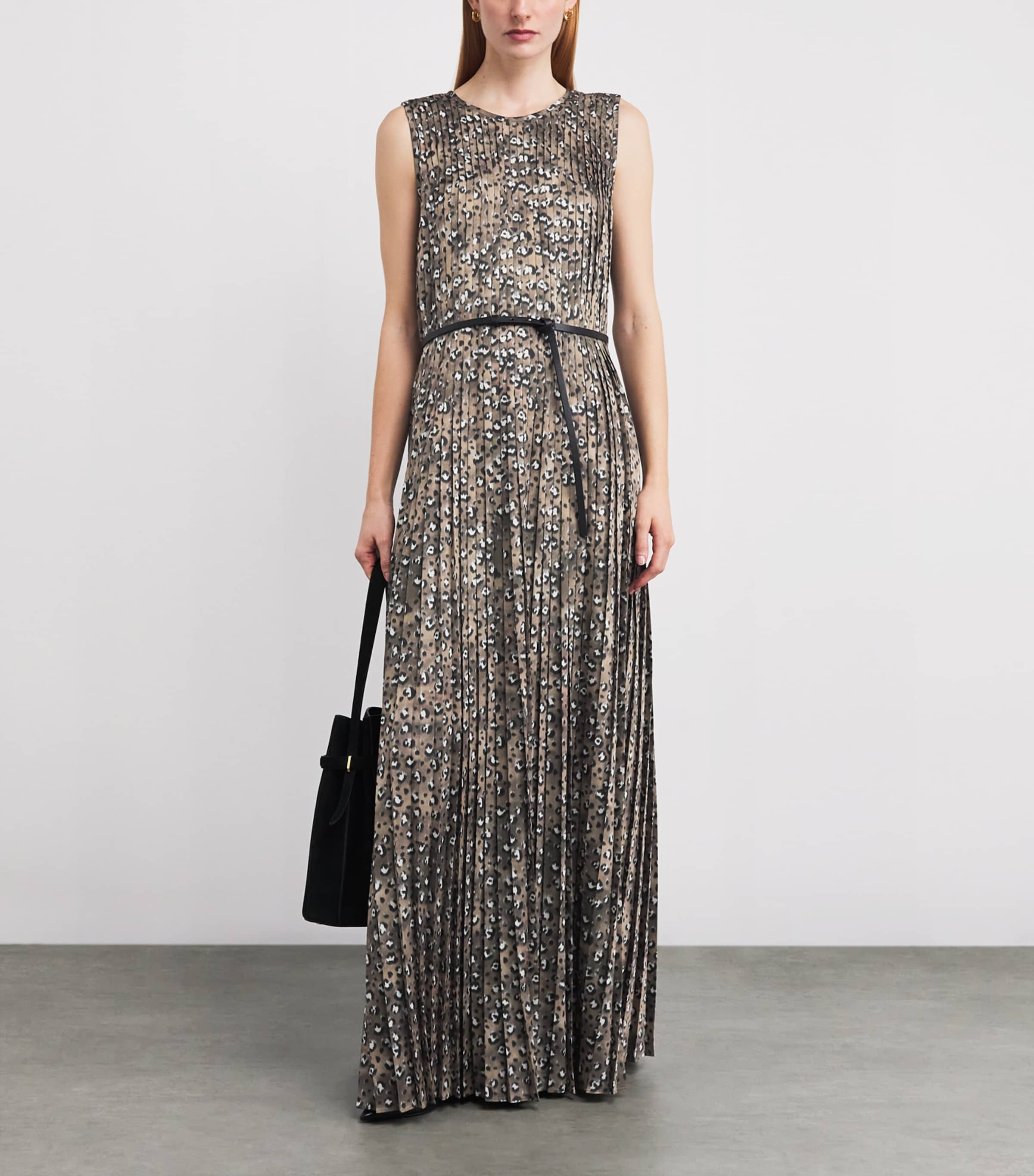 Lafayette 148 Womens Leopard Print Belted Maxi Dress Brownstone Multi Image 2