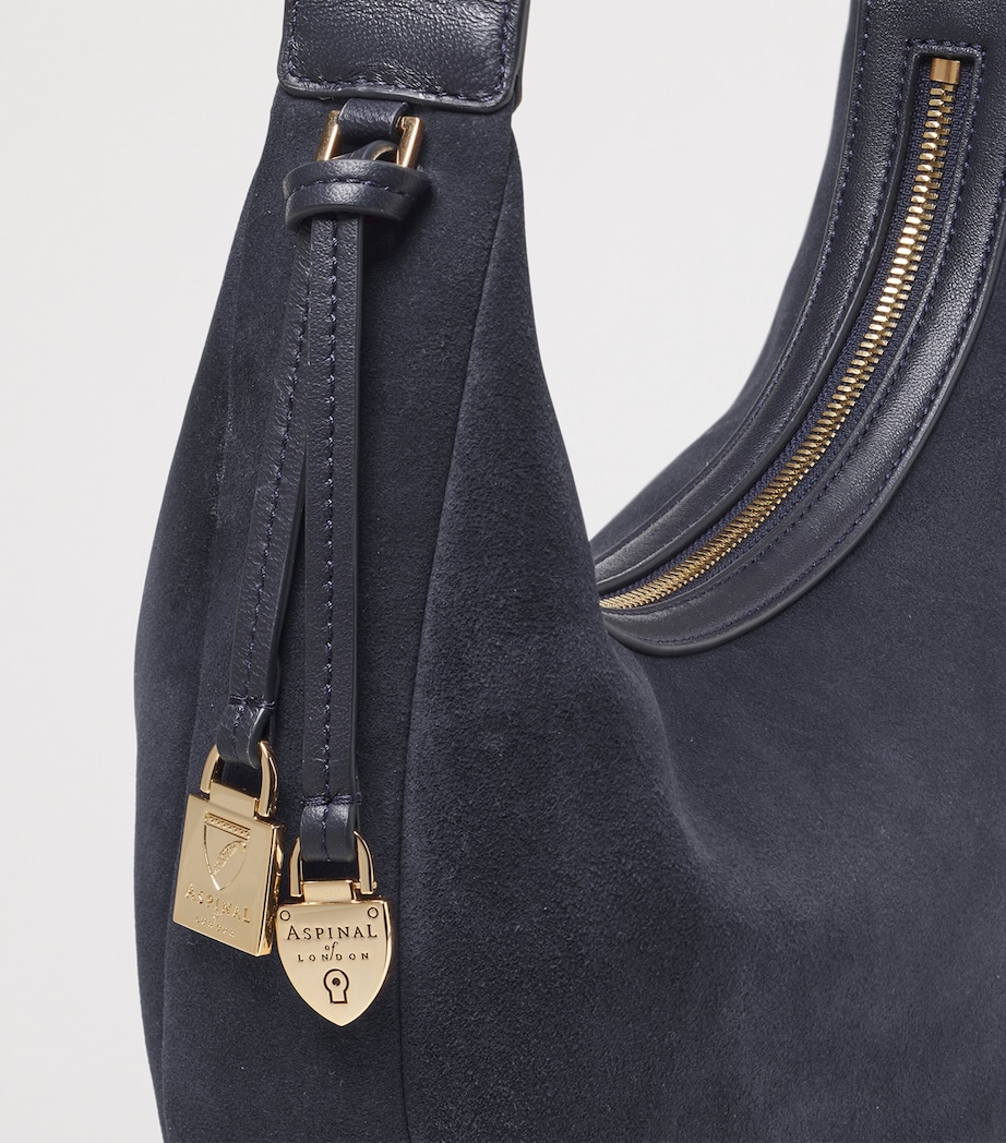 Small Suede Hudson Crescent Shoulder Bag NAVY Image 5
