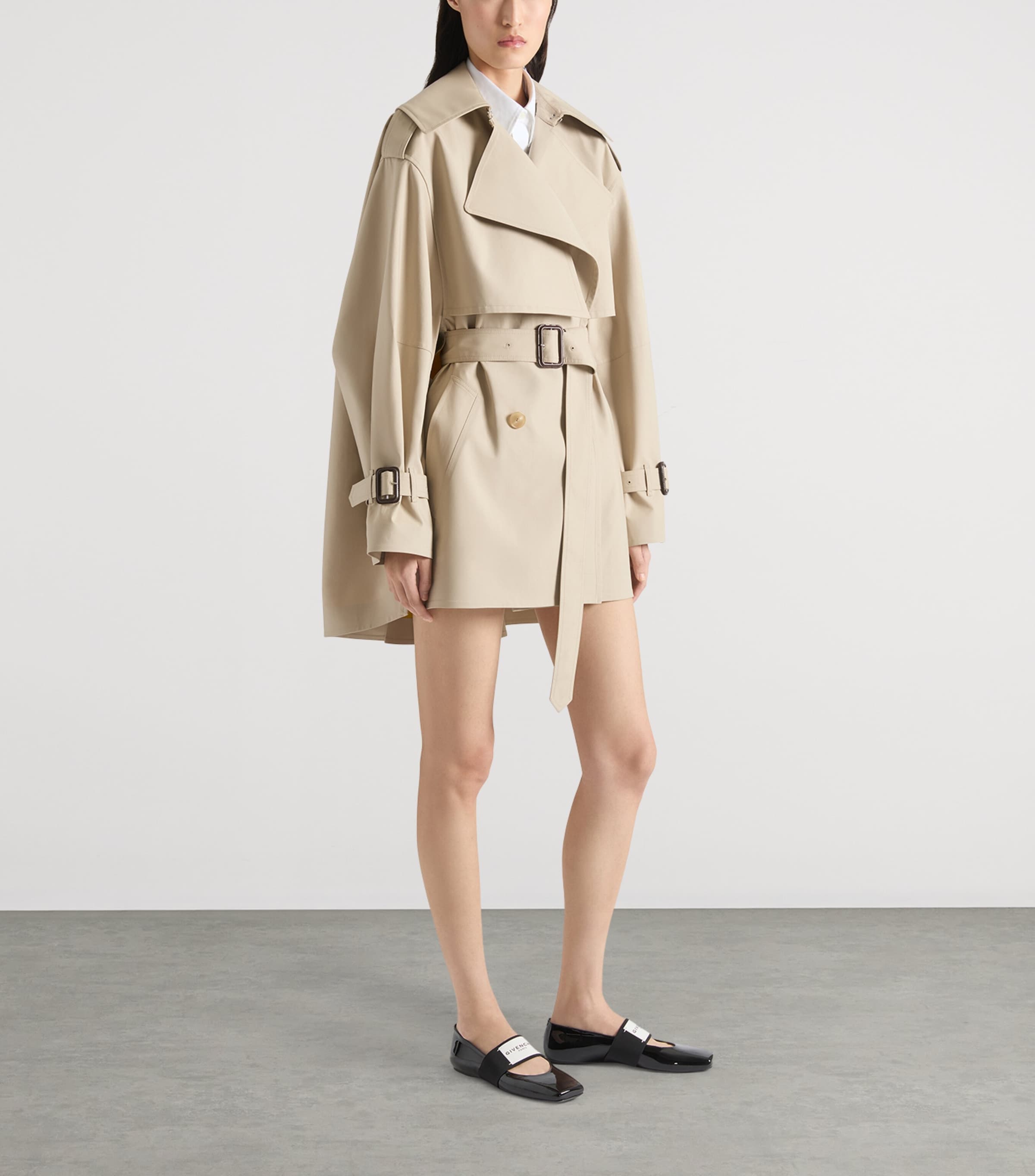 Cropped Cotton Trench Coat BEIGE/MUSTARD Image 2