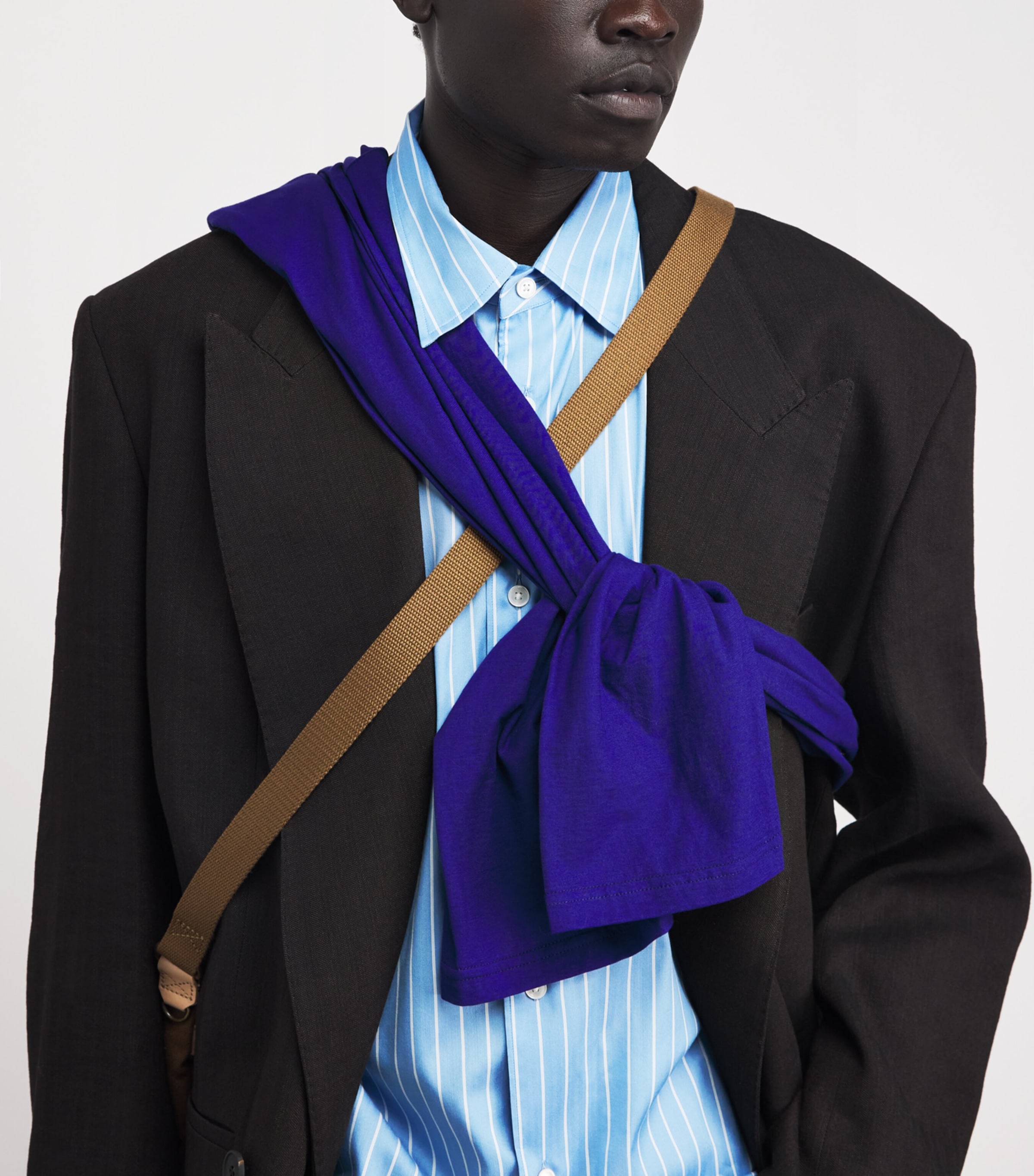 Auralee Mens Cotton-Silk Stripe Shirt Sax Blue Stripe Image 3