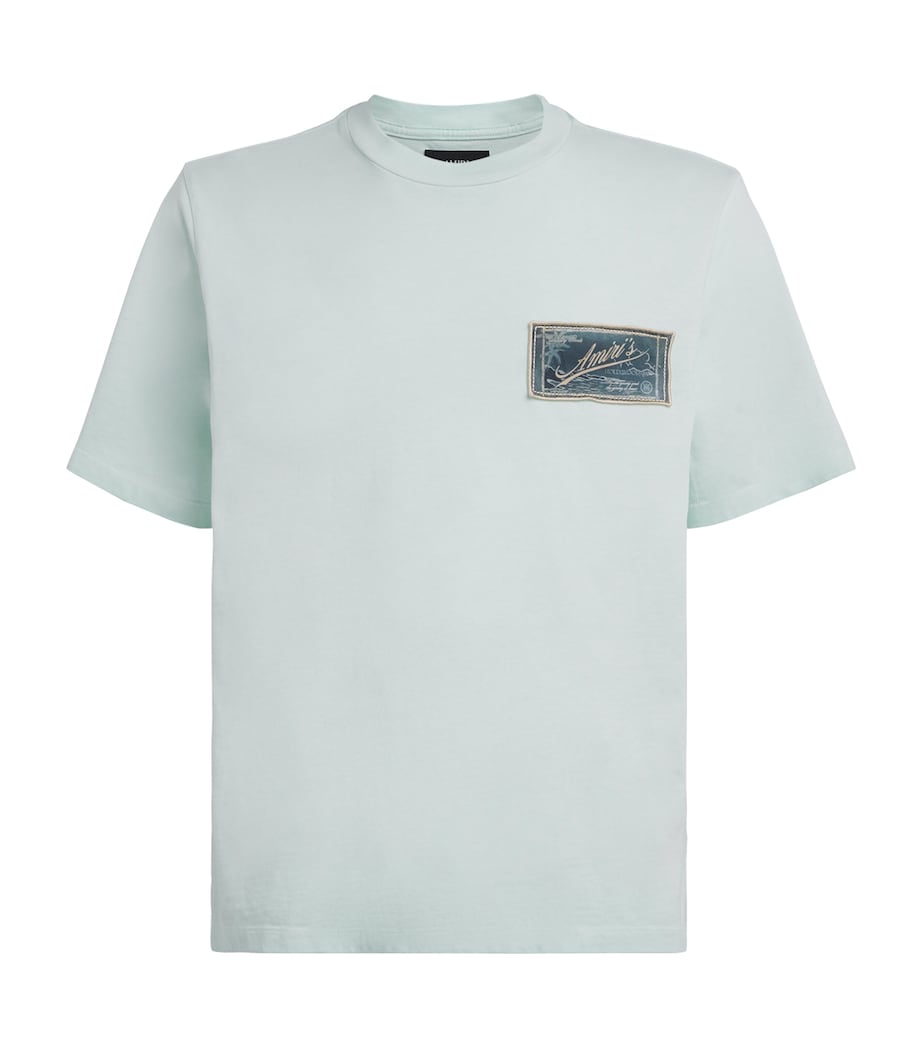 AMIRI Mens Cotton Quality Goods Patch T-Shirt Powder Teal Image 1