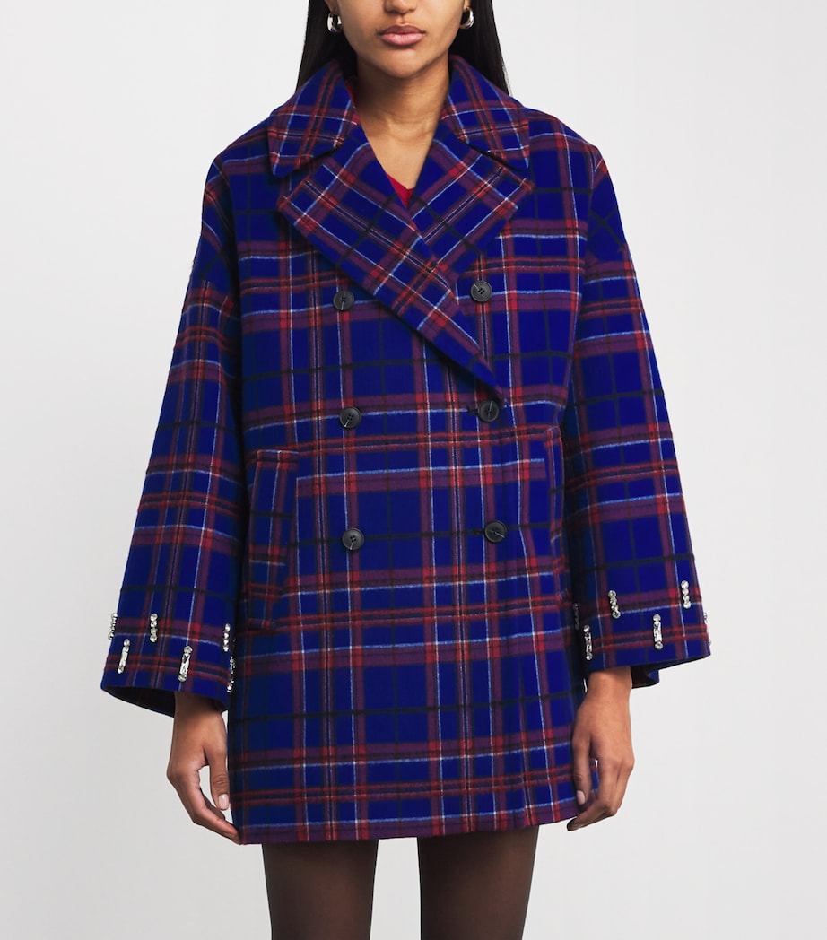 Wool-Blend Check Pea Coat NAVY Image 3