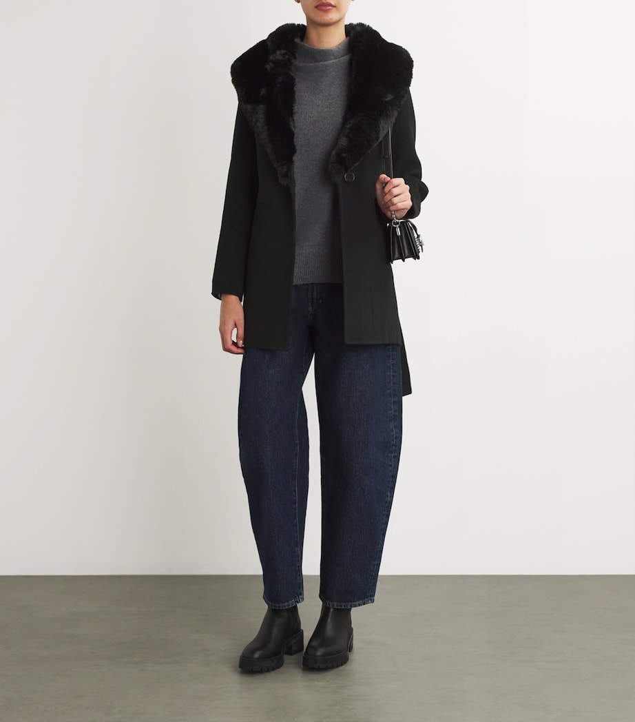 Wool-Blend Faux Fur-Collar Coat BLACK Image 2