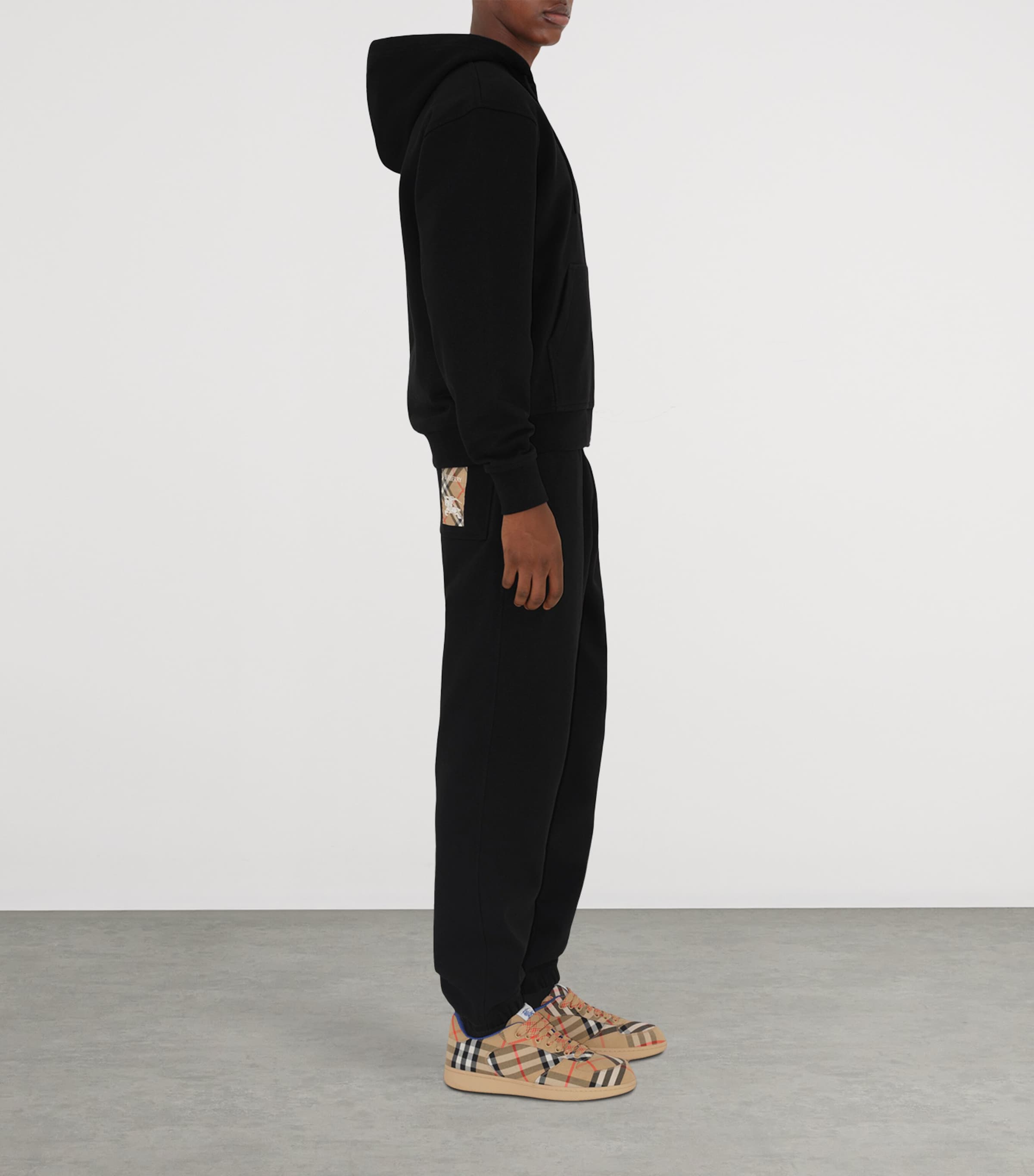 Cotton Check-Detail Sweatpants BLACK Image 3