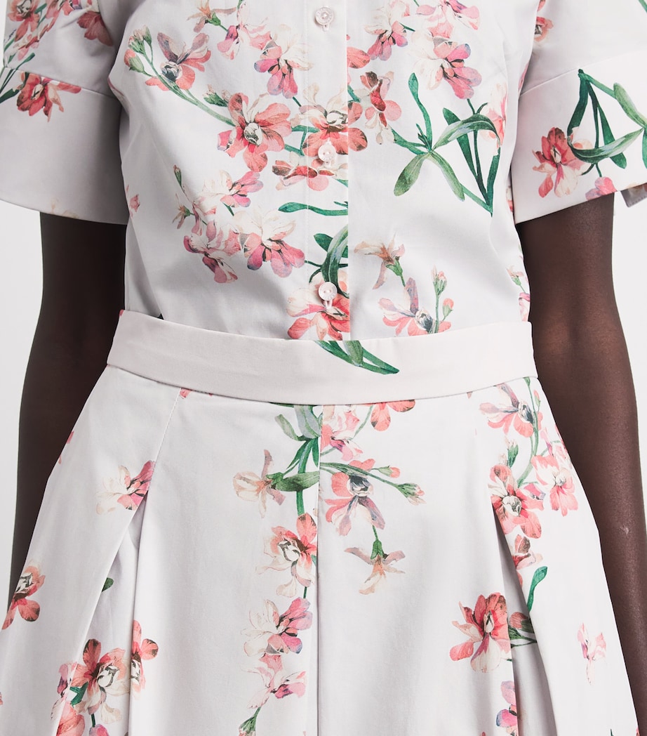 Erdem Womens Cotton Floral Pleated Midi Skirt Paintd Orchd Ptl Pnk Image 3