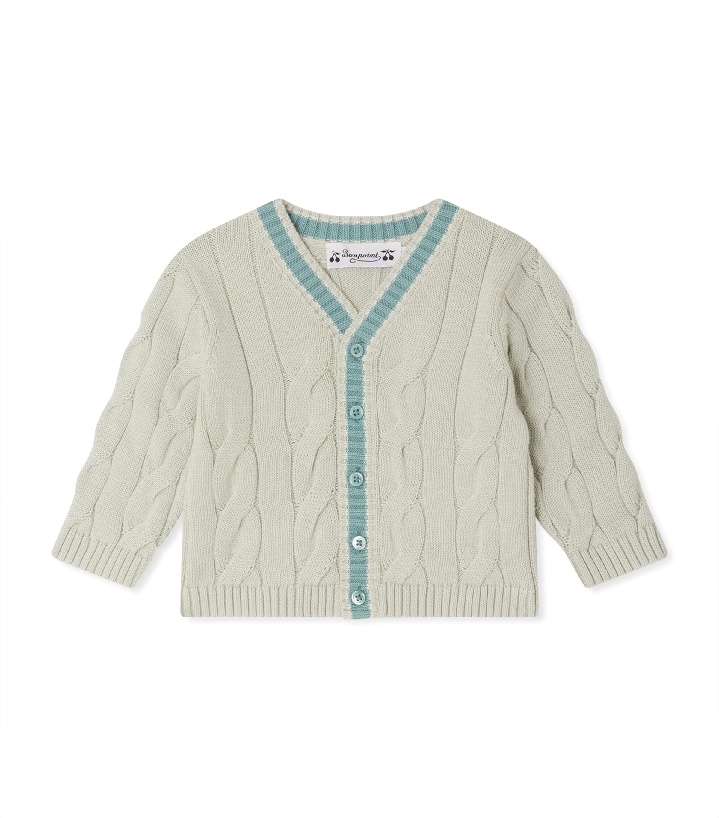 Bonpoint Cotton Cable-Knit Cardigan (6-12 Months) Ra Bleu Gris Image 1