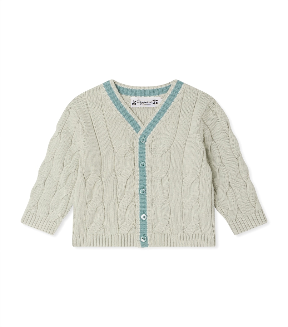 Bonpoint Cotton Cable-Knit Cardigan (6-12 Months) Ra Bleu Gris Image 1