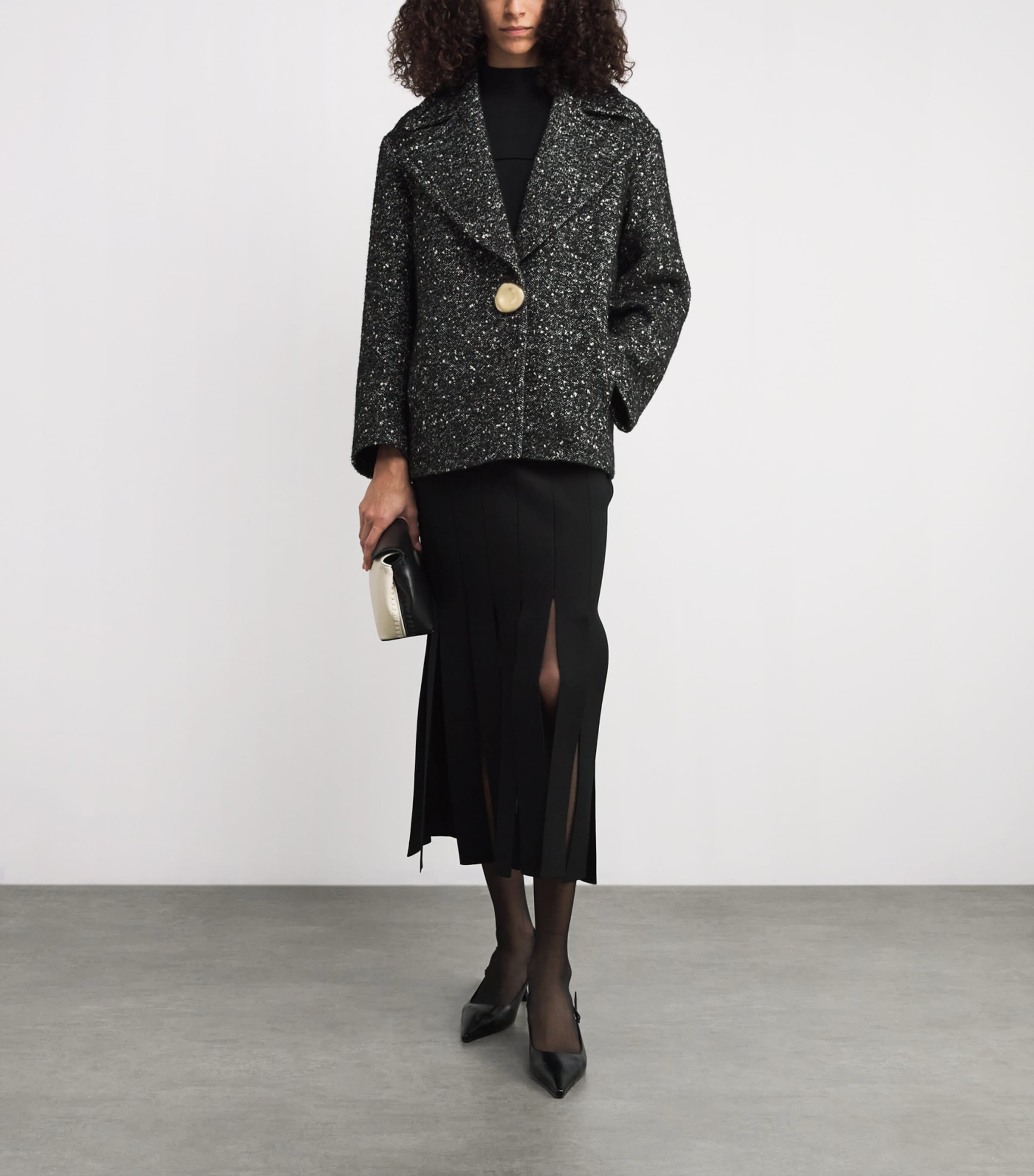 Wool Tweed Donegal Agar Coat BLACK Image 2