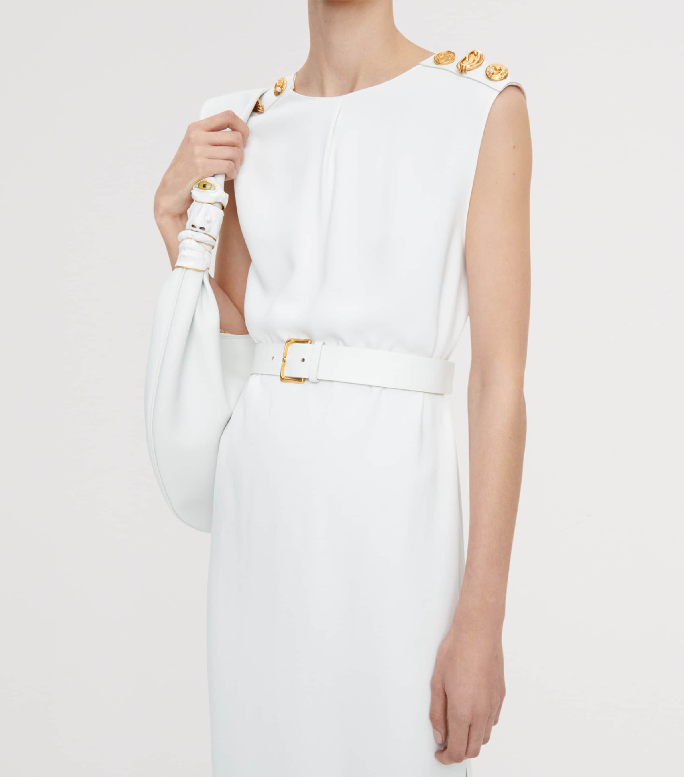 Schiaparelli Womens Crepe Leather-Trim Midi Dress White Image 4