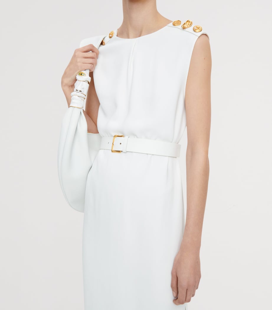 Schiaparelli Womens Crepe Leather-Trim Midi Dress White Image 4
