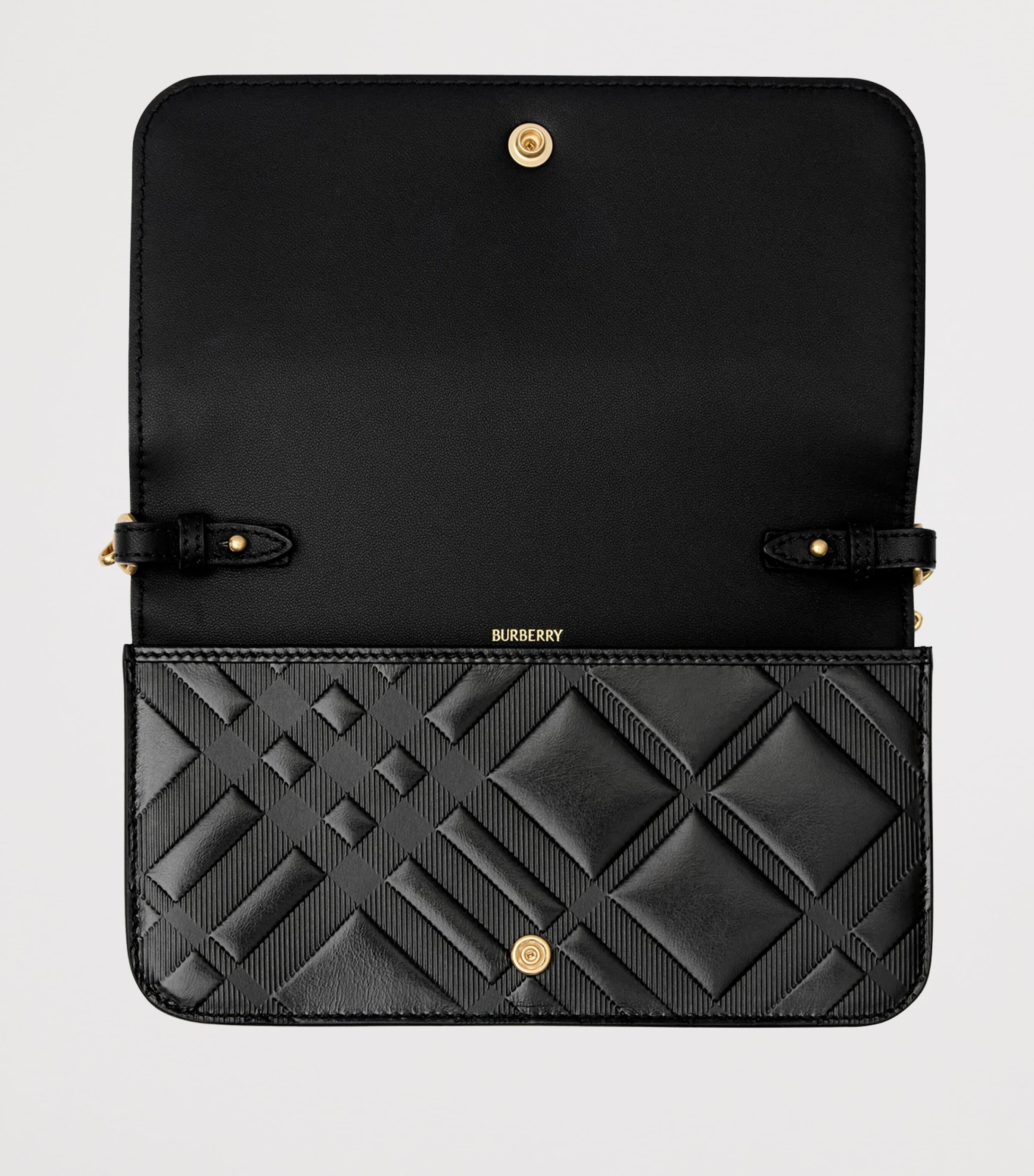 Burberry Check-Embossed Leather Chain Strap Wallet Black Image 4