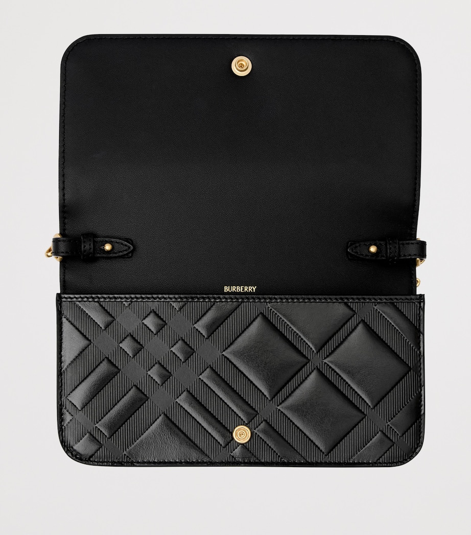 Burberry Check-Embossed Leather Chain Strap Wallet Black Image 4