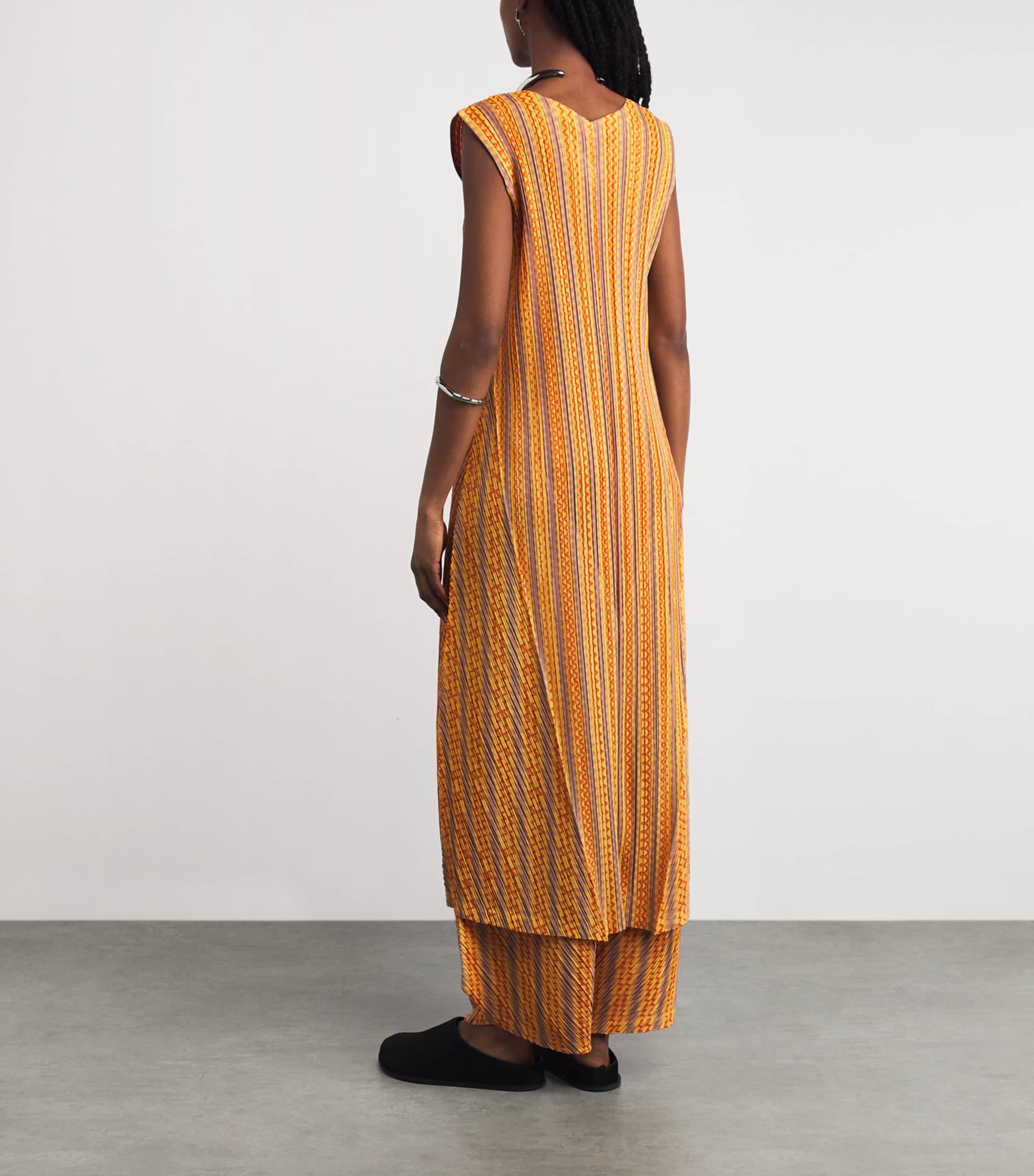 Pleats Please Issey Miyake Womens Cotton-Blend Zigzag Midi Dress Yellow Orange Image 4