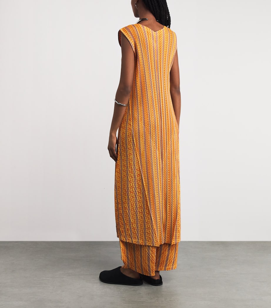 Pleats Please Issey Miyake Womens Cotton-Blend Zigzag Midi Dress Yellow Orange Image 4