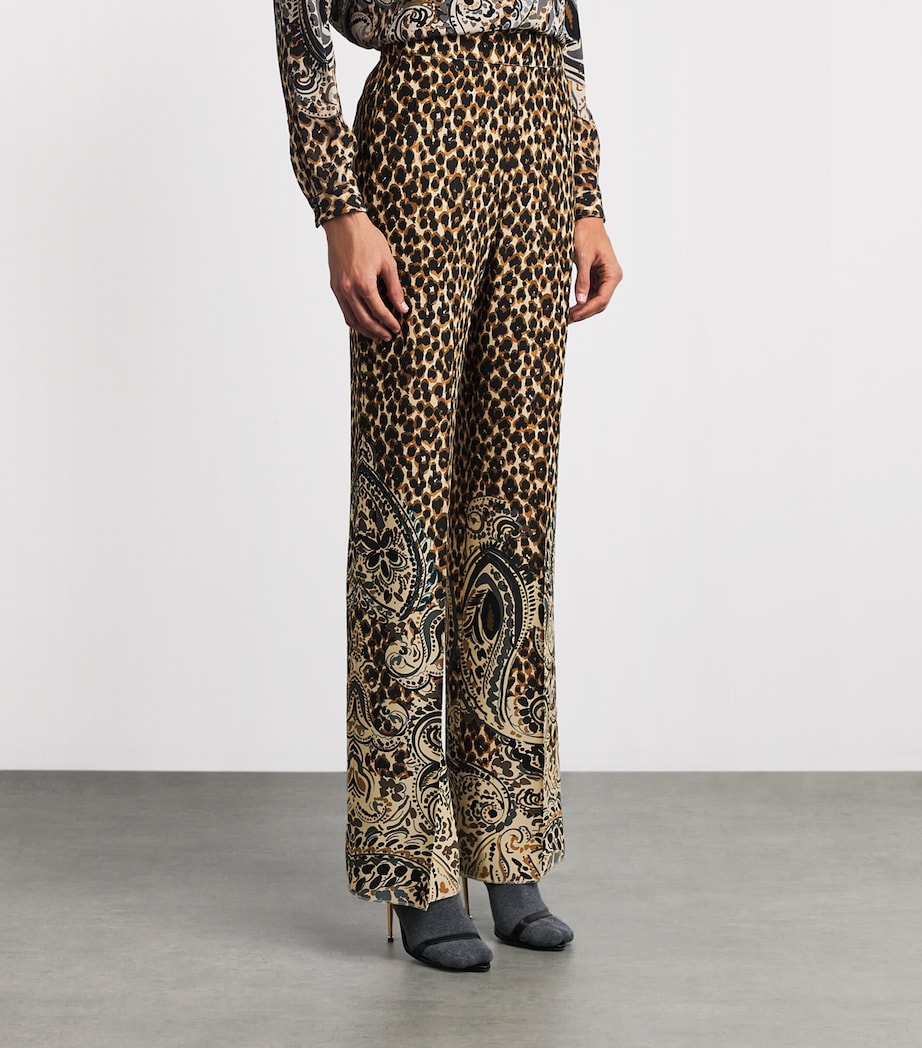 Etro Womens Silk Leopard Straight Trousers Beige Image 4