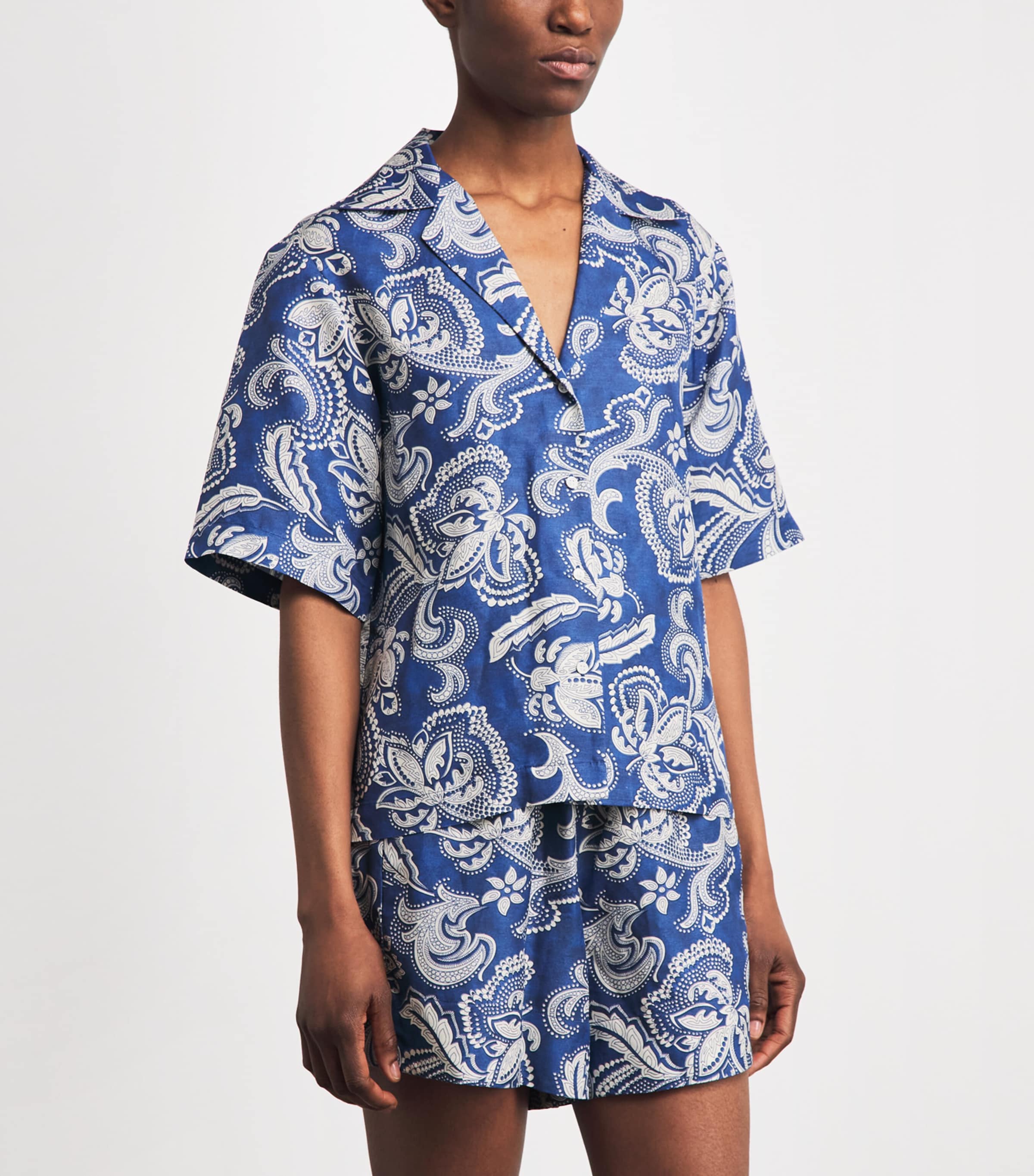 Sandro Paris Womens Floral Short-Sleeve Shirt Blue / Ecru Image 4