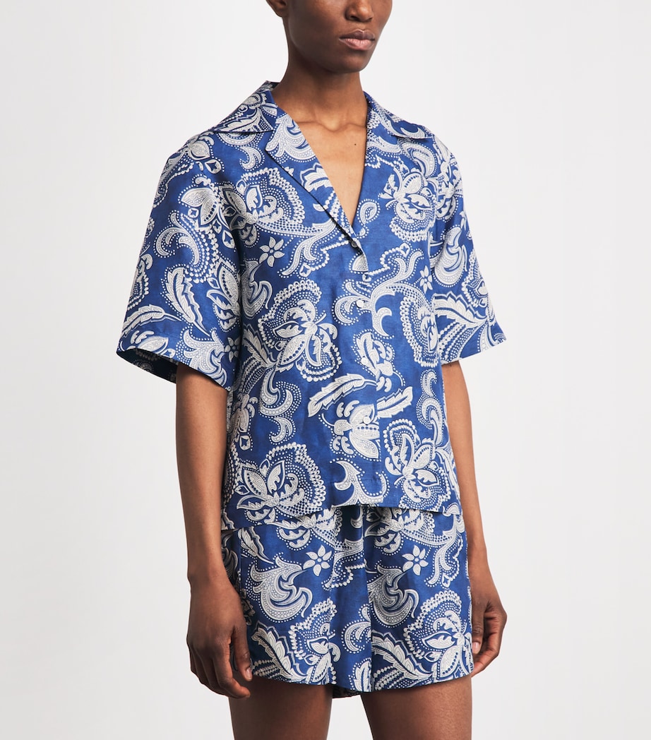 Sandro Paris Womens Floral Short-Sleeve Shirt Blue / Ecru Image 4