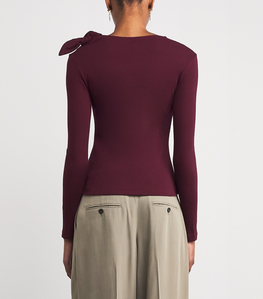 Cotton-Blend Bow-Detail Top BURGUNDY Image 4