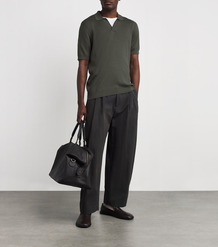 Silk-Cotton Rib-Knit Polo Shirt GNIJ-DUSK GREEN Image 2