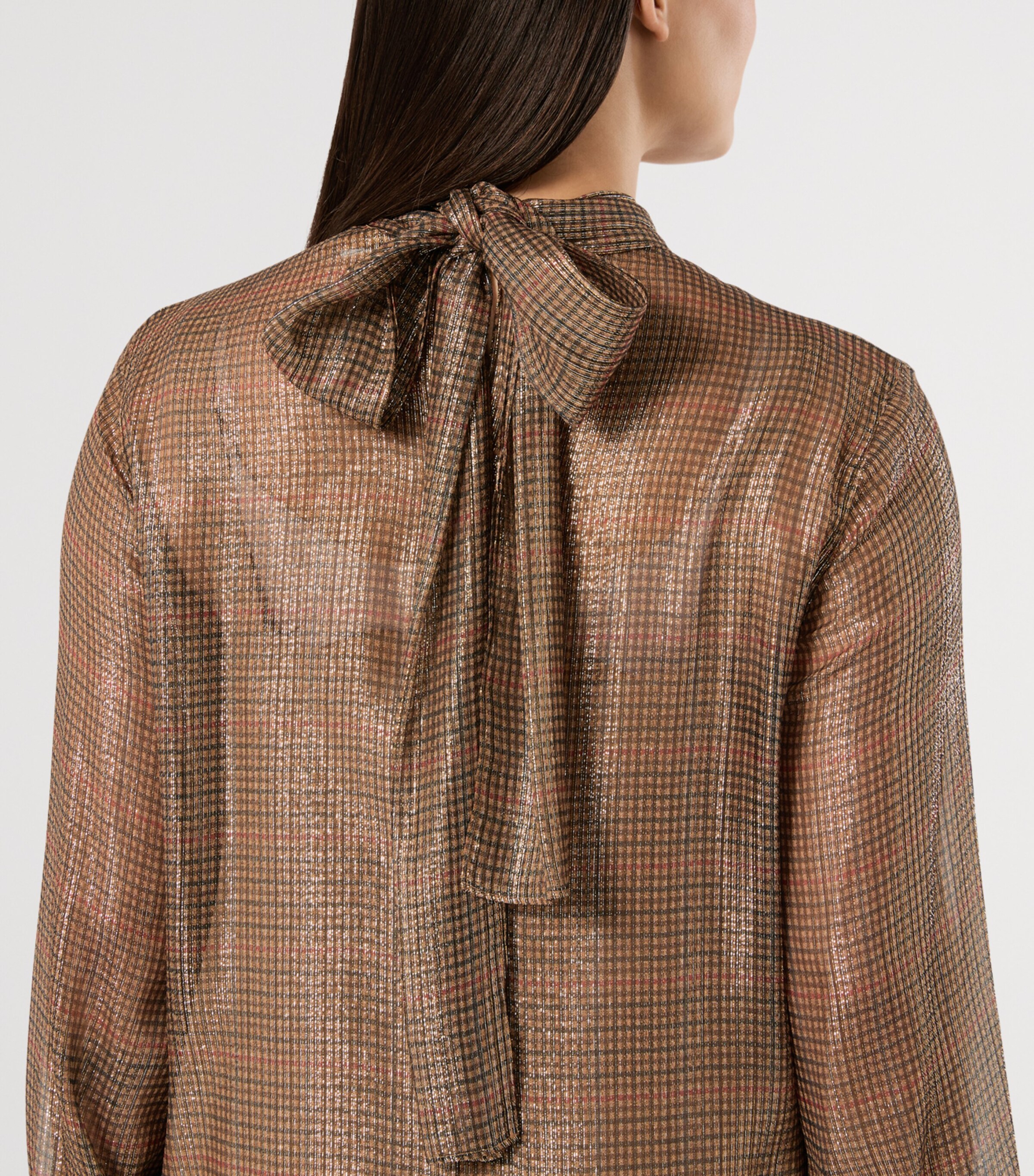 Marina Rinaldi Silk-Blend Metallic Tartan Midi Dress Gold Camel Image 5