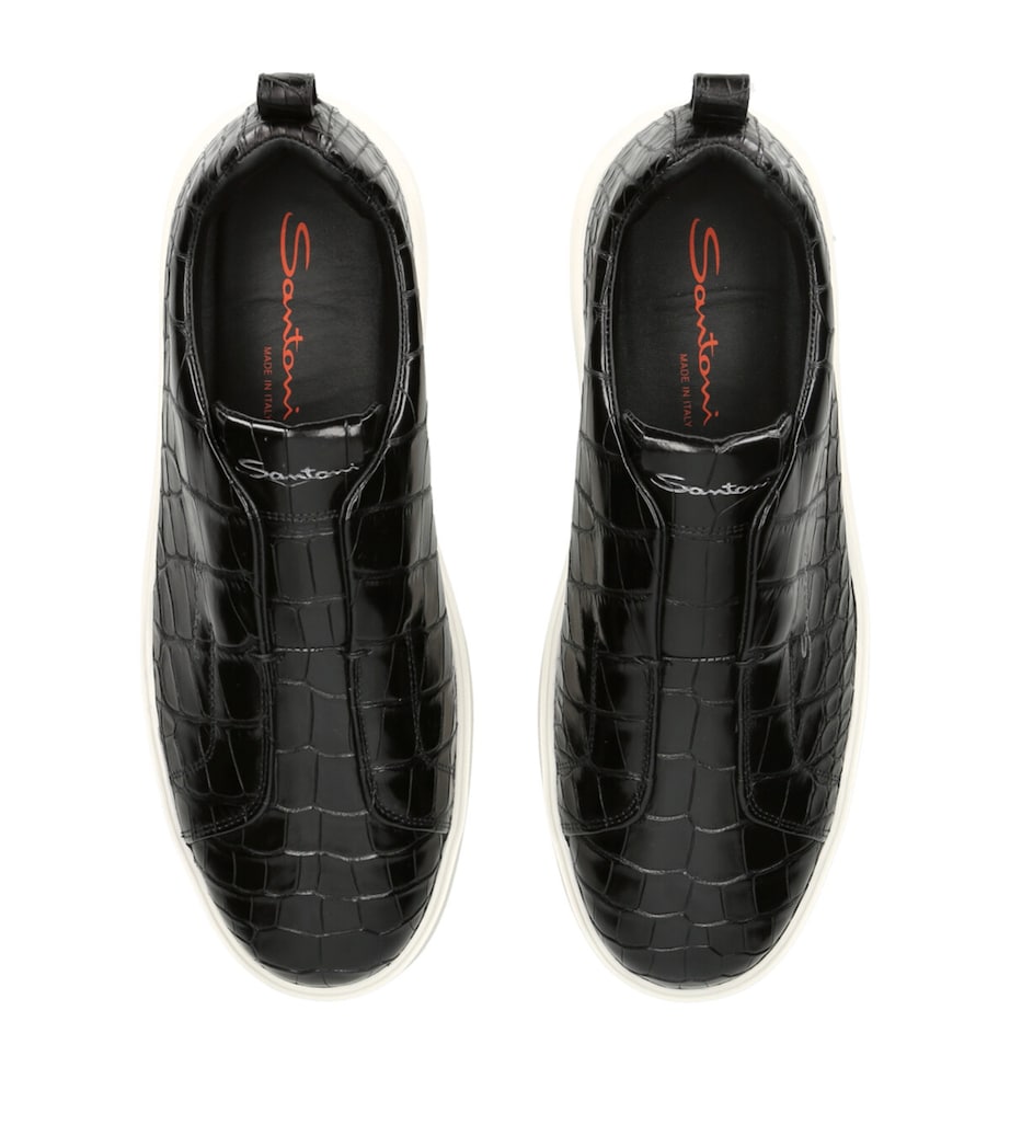 Crocodile Leather Clean Icon Sneakers BLACK Image 4