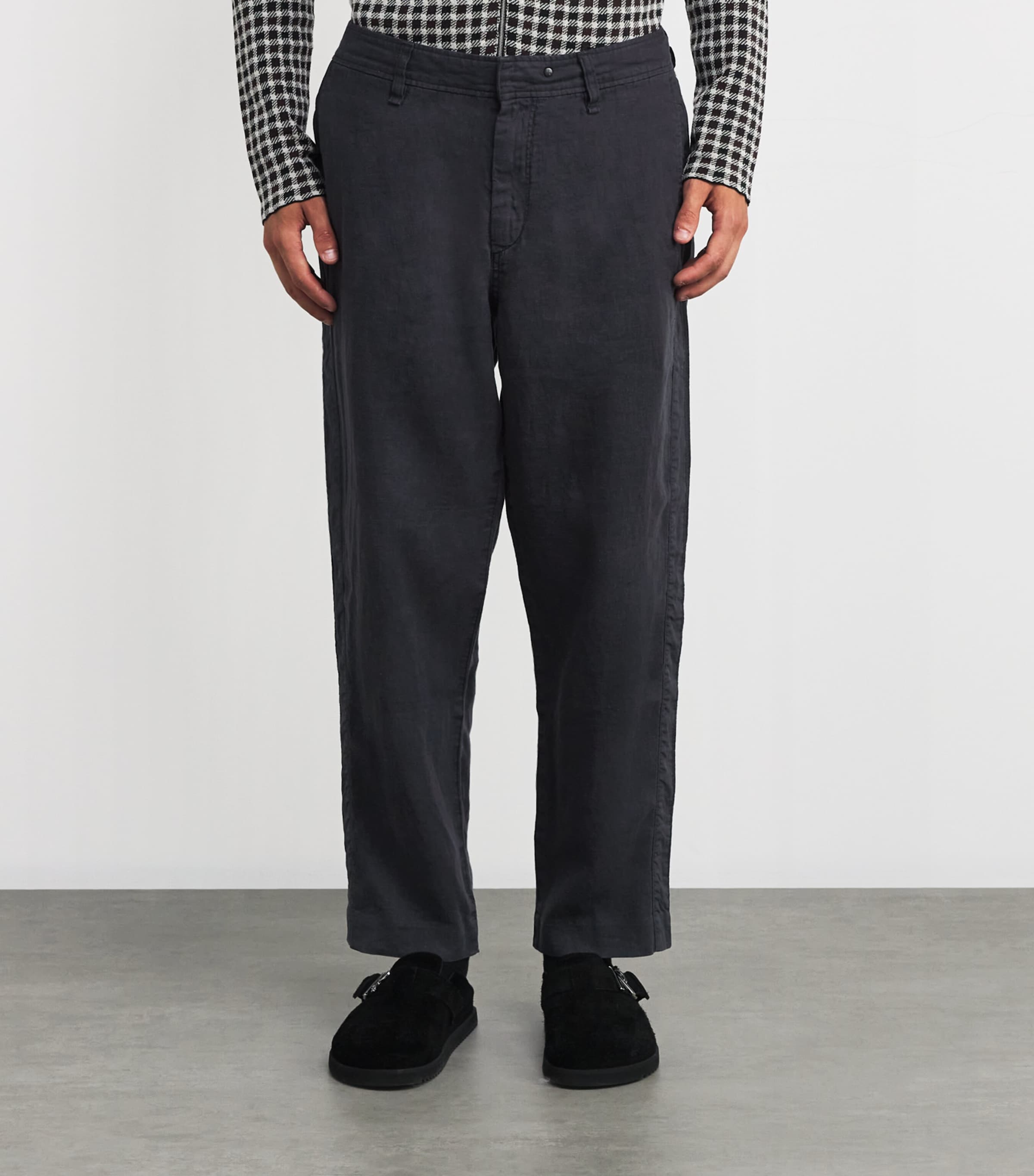 Linen Wide-Leg Trousers BLACK Image 3