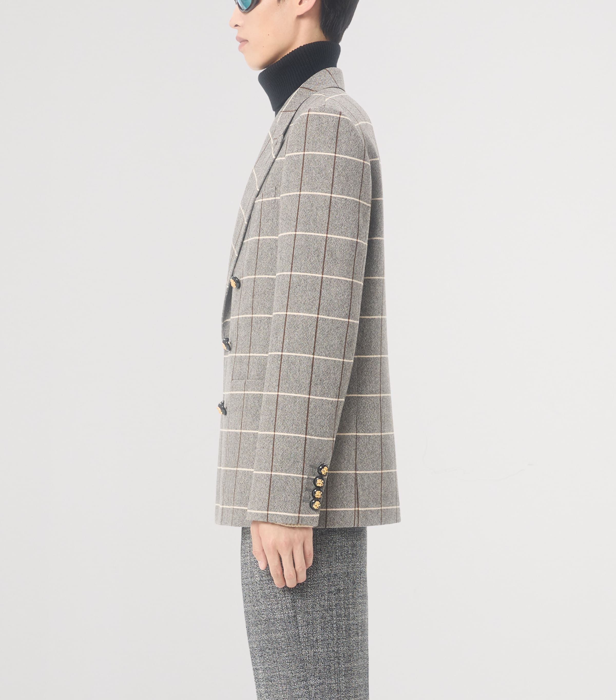 Virgin Wool Windowpane Check Double-Breasted Blazer 9WZ Image 3