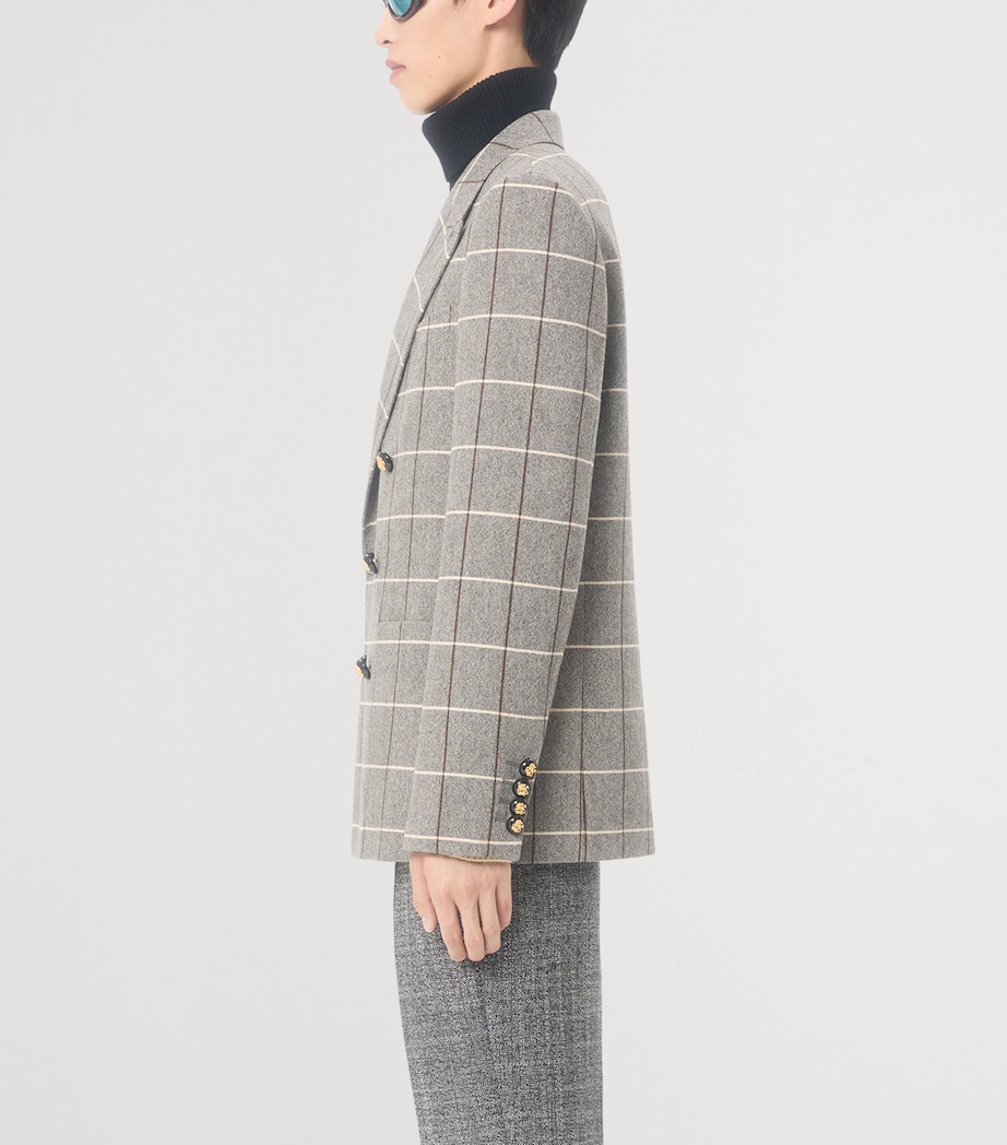 Virgin Wool Windowpane Check Double-Breasted Blazer 9WZ Image 3