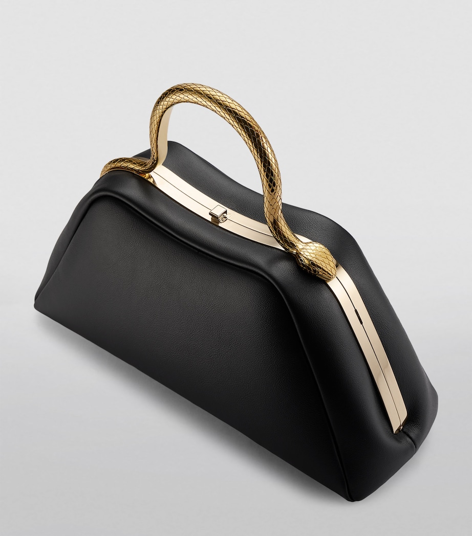 Small Leather Serpentine Top Handle Bag BLACK Image 2