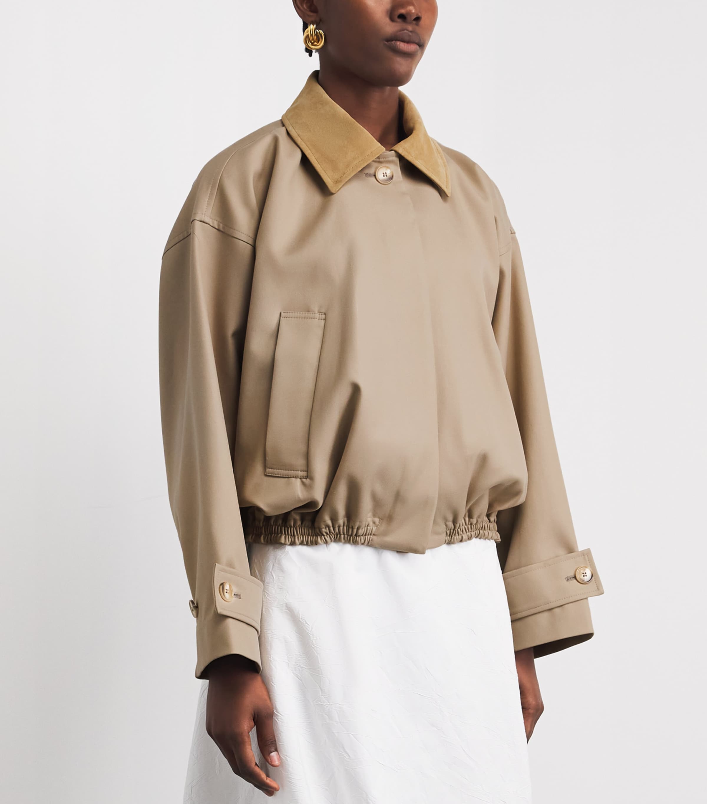 Róhe Womens Cotton Suede-Collar Bomber Jacket Sand Image 4