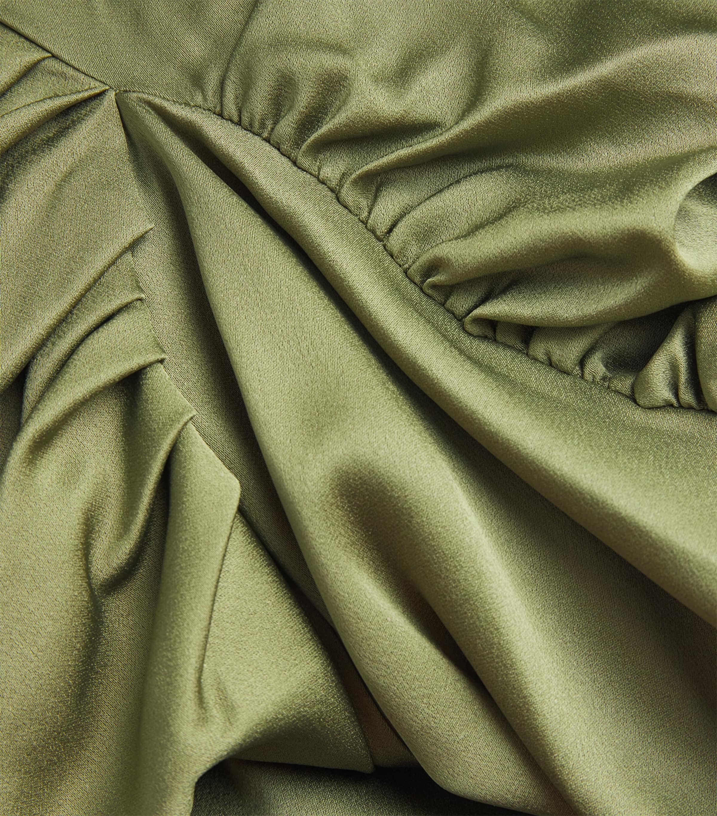 Satin Ruched Burke Midi Dress OLIVE Image 5