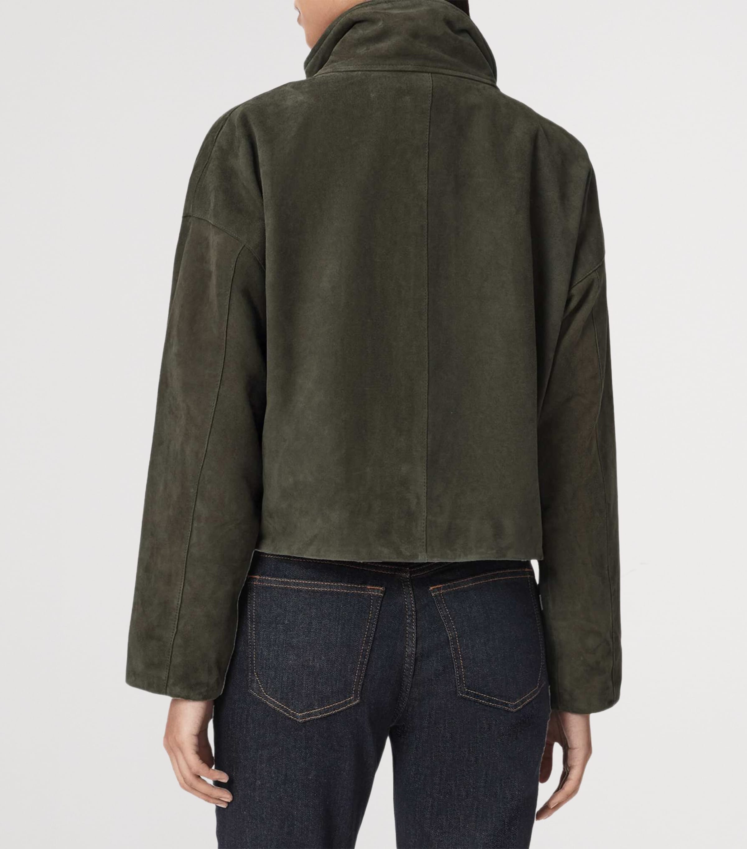 AllSaints Womens Suede Ryder Jacket Khaki Green Image 4
