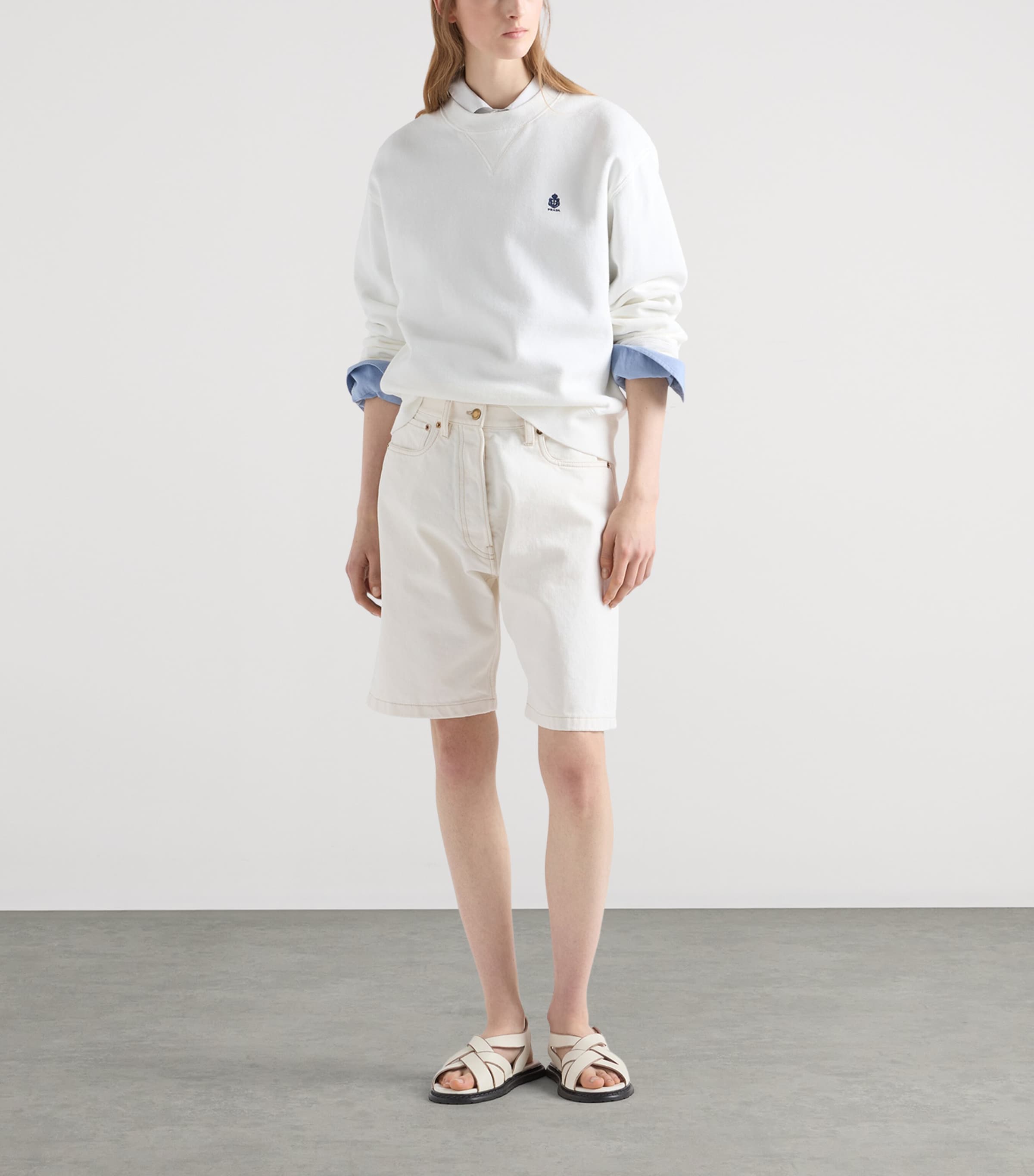 Prada Womens Cotton Logo Sweatshirt White Image 2
