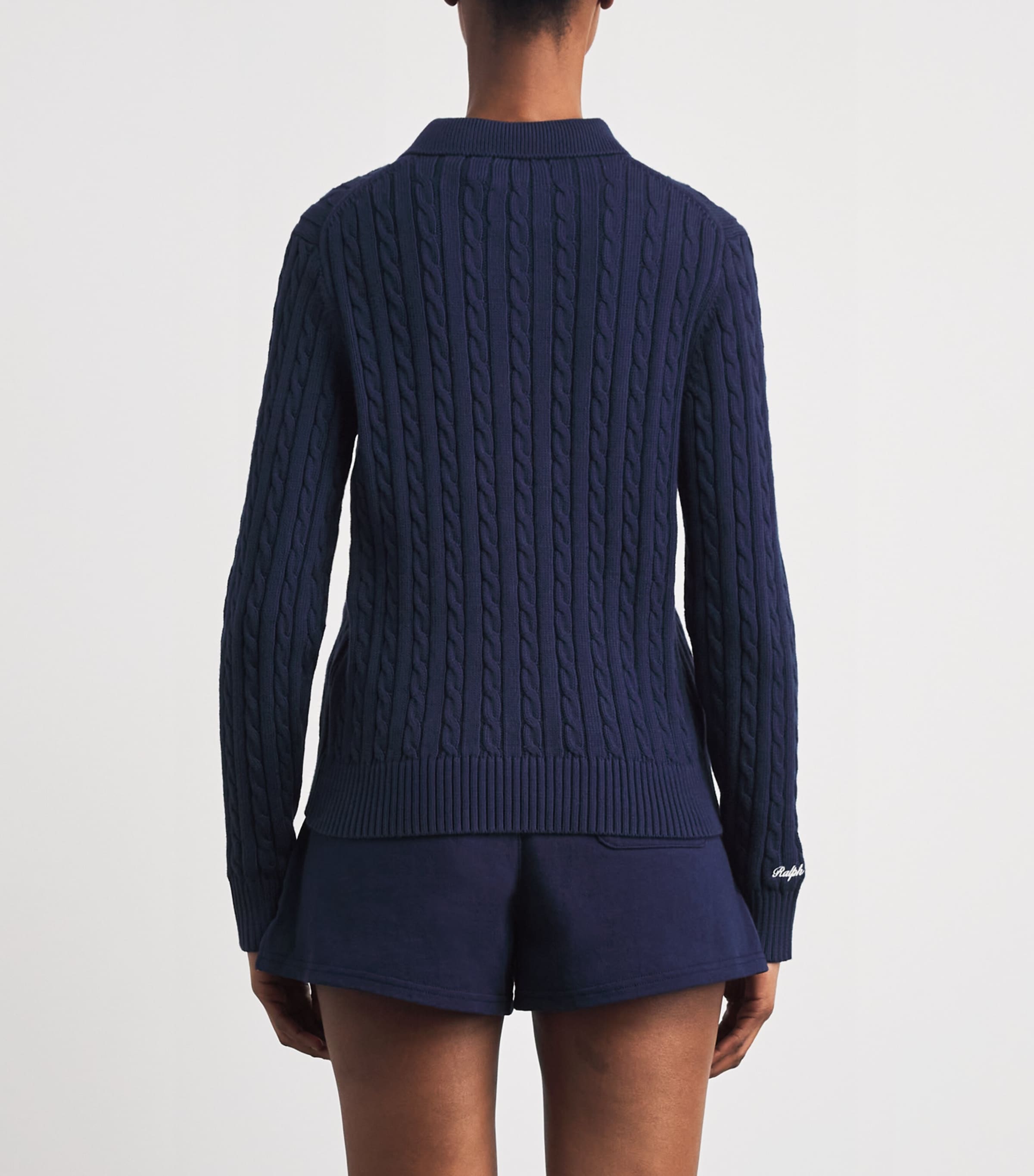 Polo Ralph Lauren Womens x Wimbledon Cotton Cable-Knit Polo Sweater Refined Navy Image 5