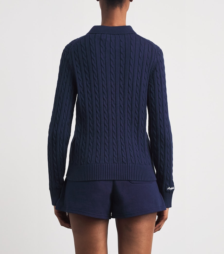 Polo Ralph Lauren Womens x Wimbledon Cotton Cable-Knit Polo Sweater Refined Navy Image 5