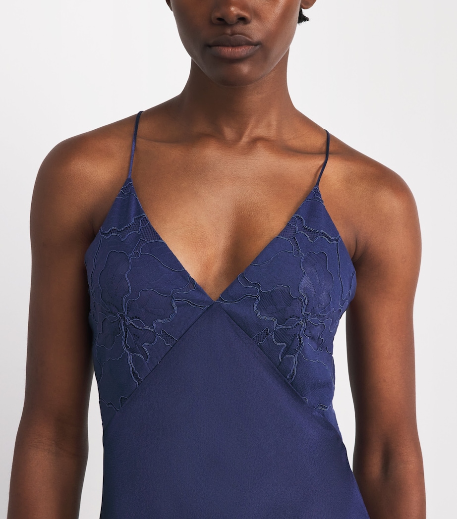 Bocan Womens Satin Lace-Trim Sonya Slip Dress Navy Blue Image 3
