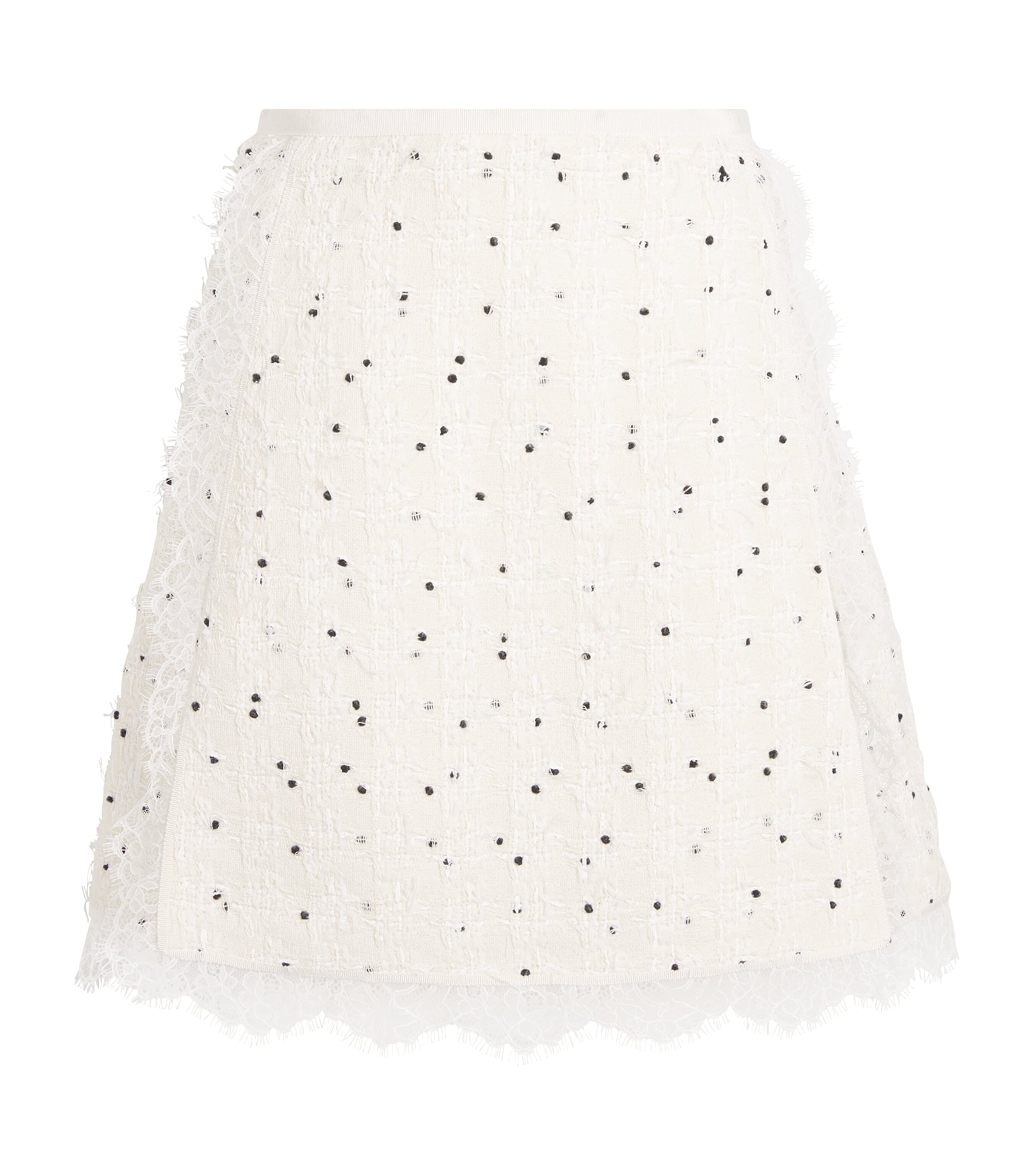 Giambattista Valli Polka-dot Boucle Lace-trim Mini Skirt In White