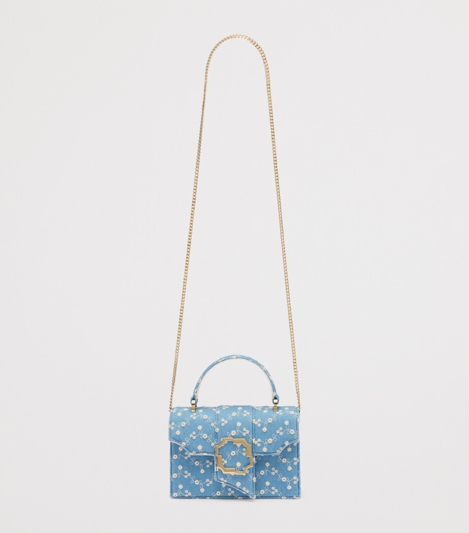 Malone Souliers Mini Denim Floral Aubrey Top-Handle Bag Blue Image 5