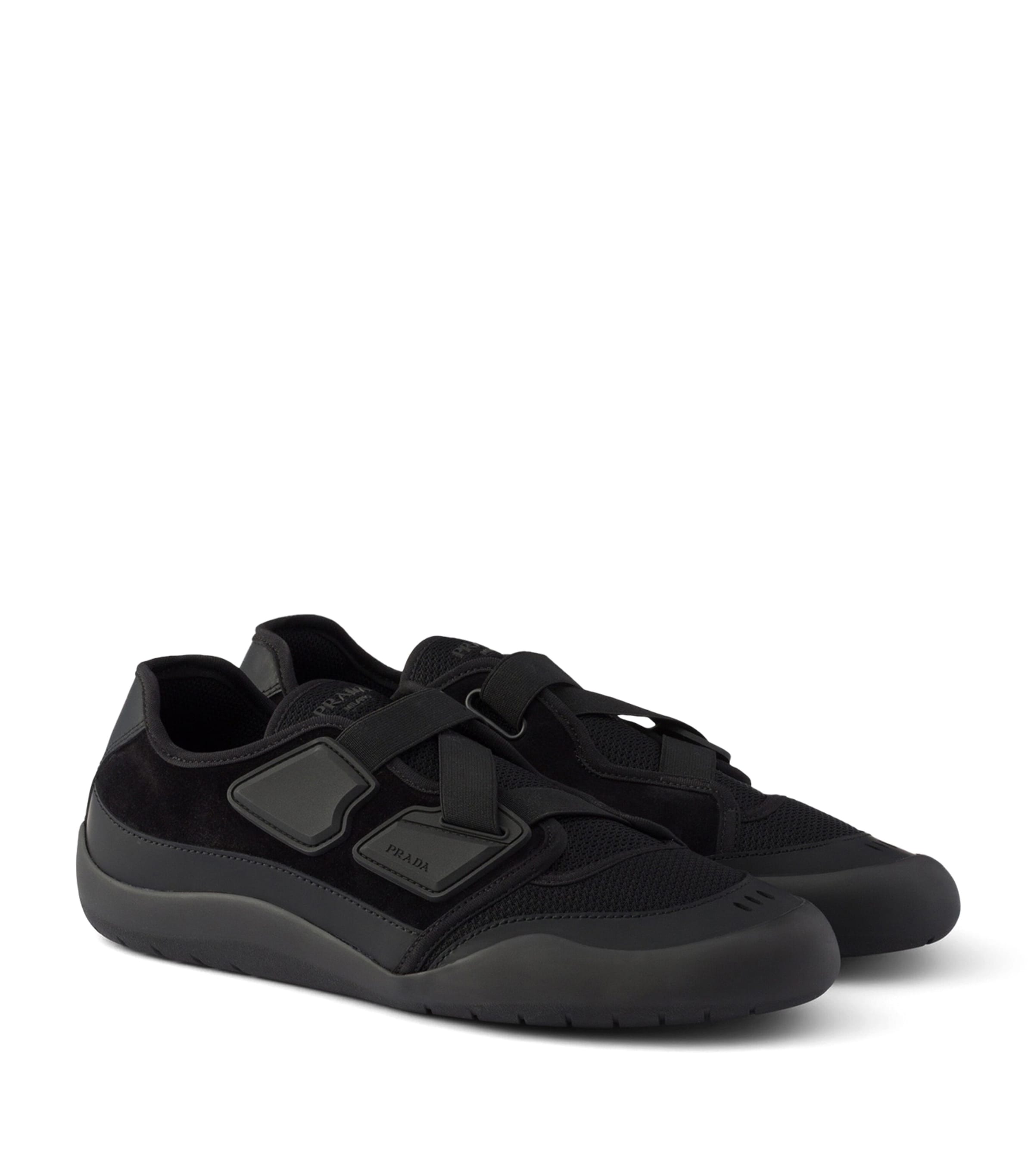 Prada Leather-Mesh Speedrock Sneakers Black Image 1